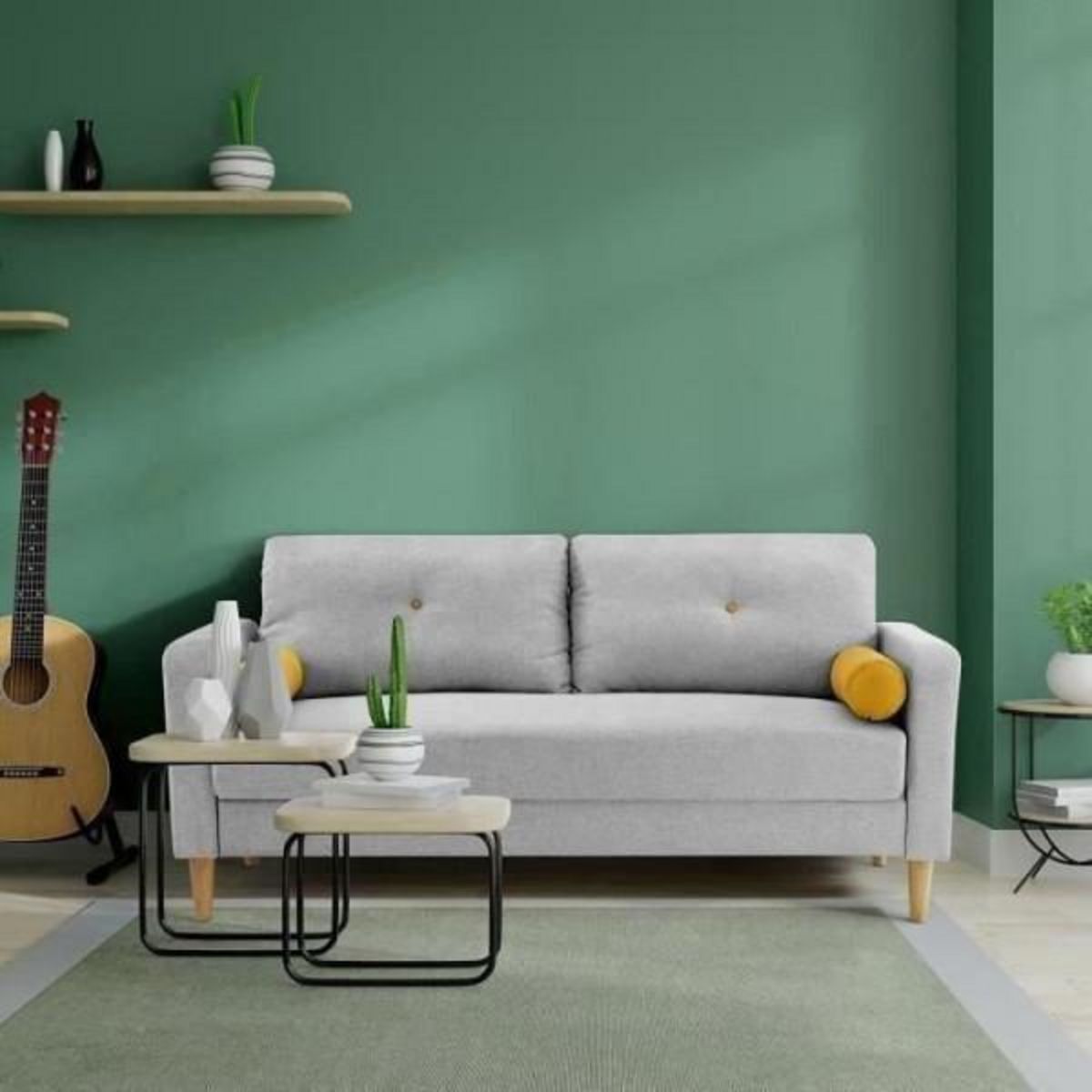 MARKET24 Canapé 3 places + 2 coussins - Tissu Gris clair - L 175 x P 80 x H 85 cm - COPENHAGUE