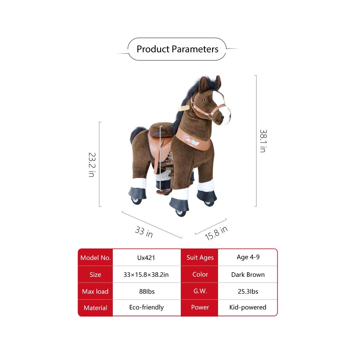 Ponycycle Poney à monter Brun chocolat avec sabot blanc Grand Modèle pour 4 à 9 ans