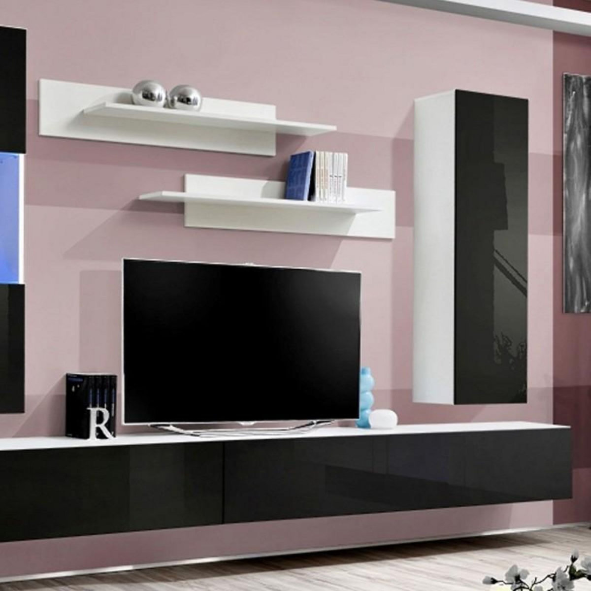 Paris Prix Meuble TV Mural Design  Fly V  320cm Noir & Blanc