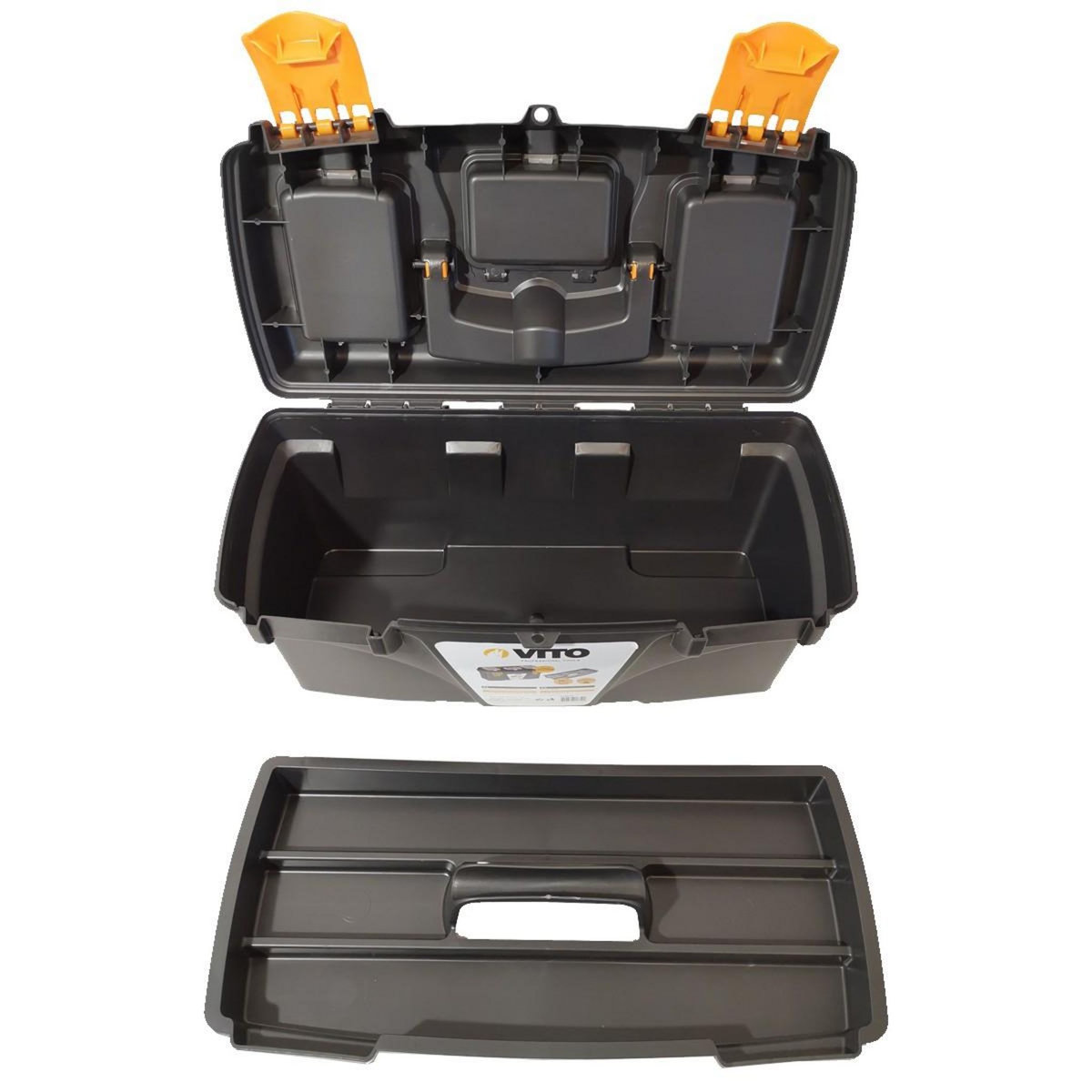 VITO Boite à outils noire 16  41 x 20.9 x 19.5 cm - Caisse à outils vide 2 organiseurs et porte outils Amovible VITO