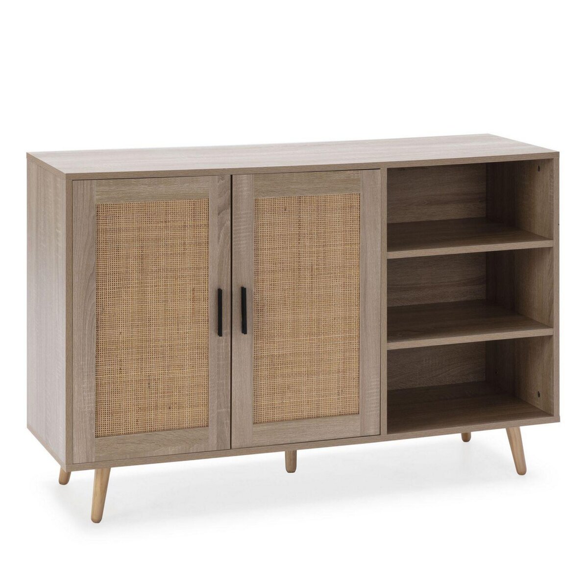 VS VENTA-STOCK Buffet Dalia 2 portes et 3 niches couleur chêne, 120 cm longueur