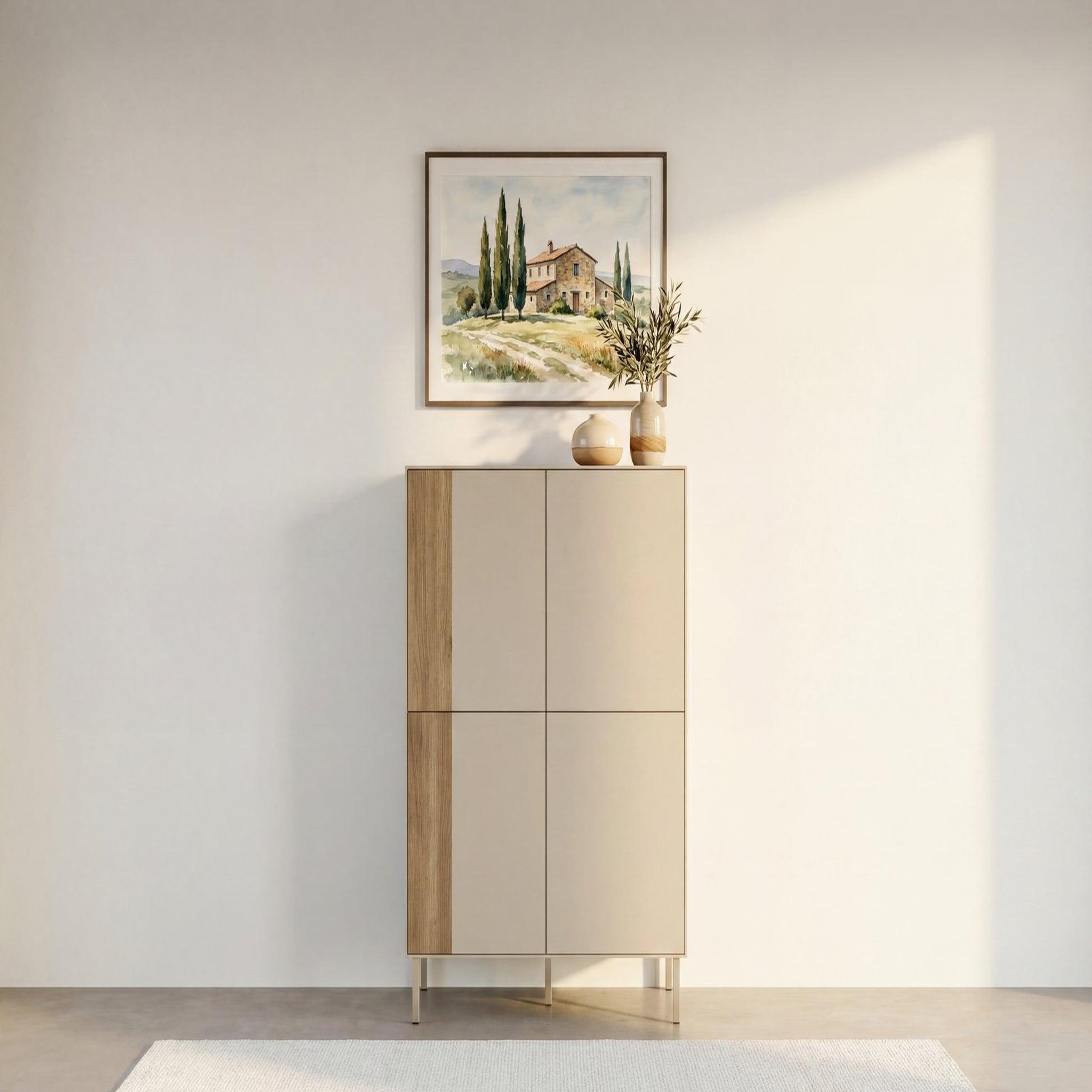 Voir la diapositive 2 : CASANOVA PARIS Eldio - commode 2 tiroirs en mélamine beige