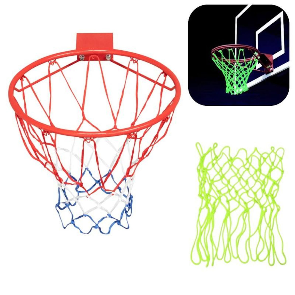 BUMBER Pack arceau de basket  rouge ( 45 cm) et filet phosphorescent inclus