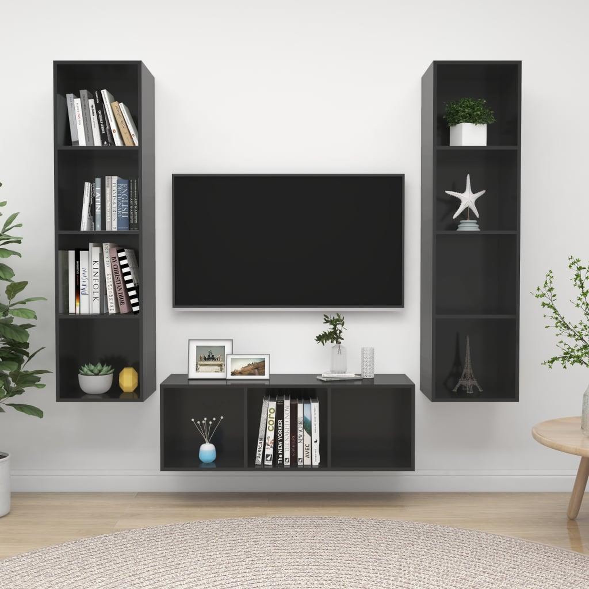 Voir la diapositive 1 : VIDAXL Ensemble de meubles TV 3 pcs Gris brillant Bois d'ingenierie