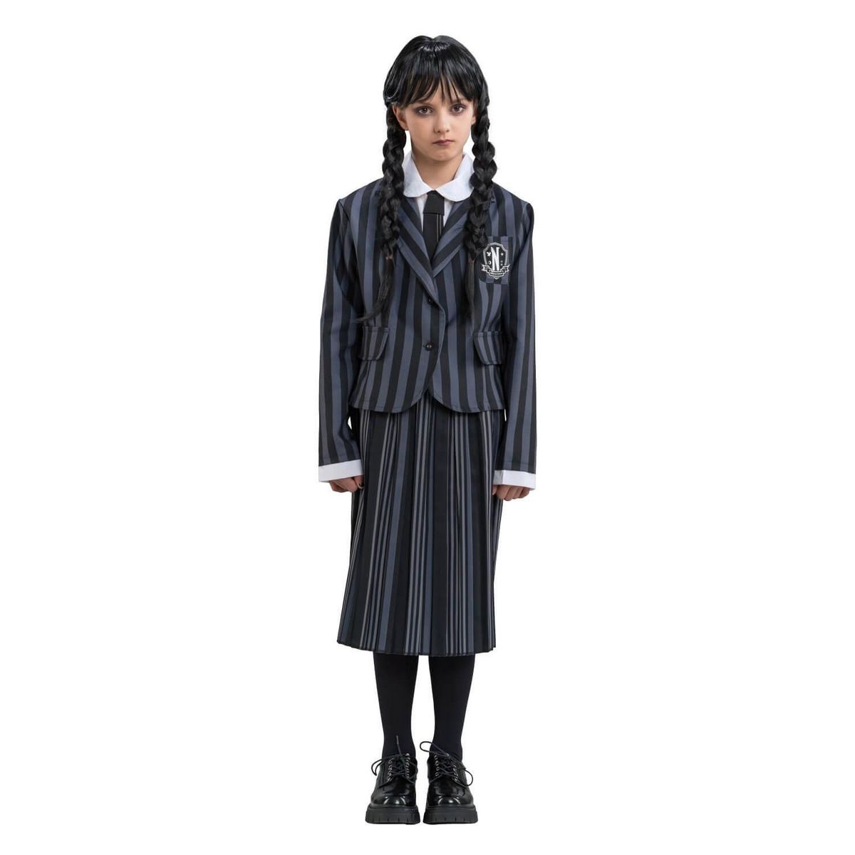 Déguisement Mercredi Enfant – Robe Avec Collier, Chaussettes Et Boucles D’oreilles – Costume Halloween Cosplay