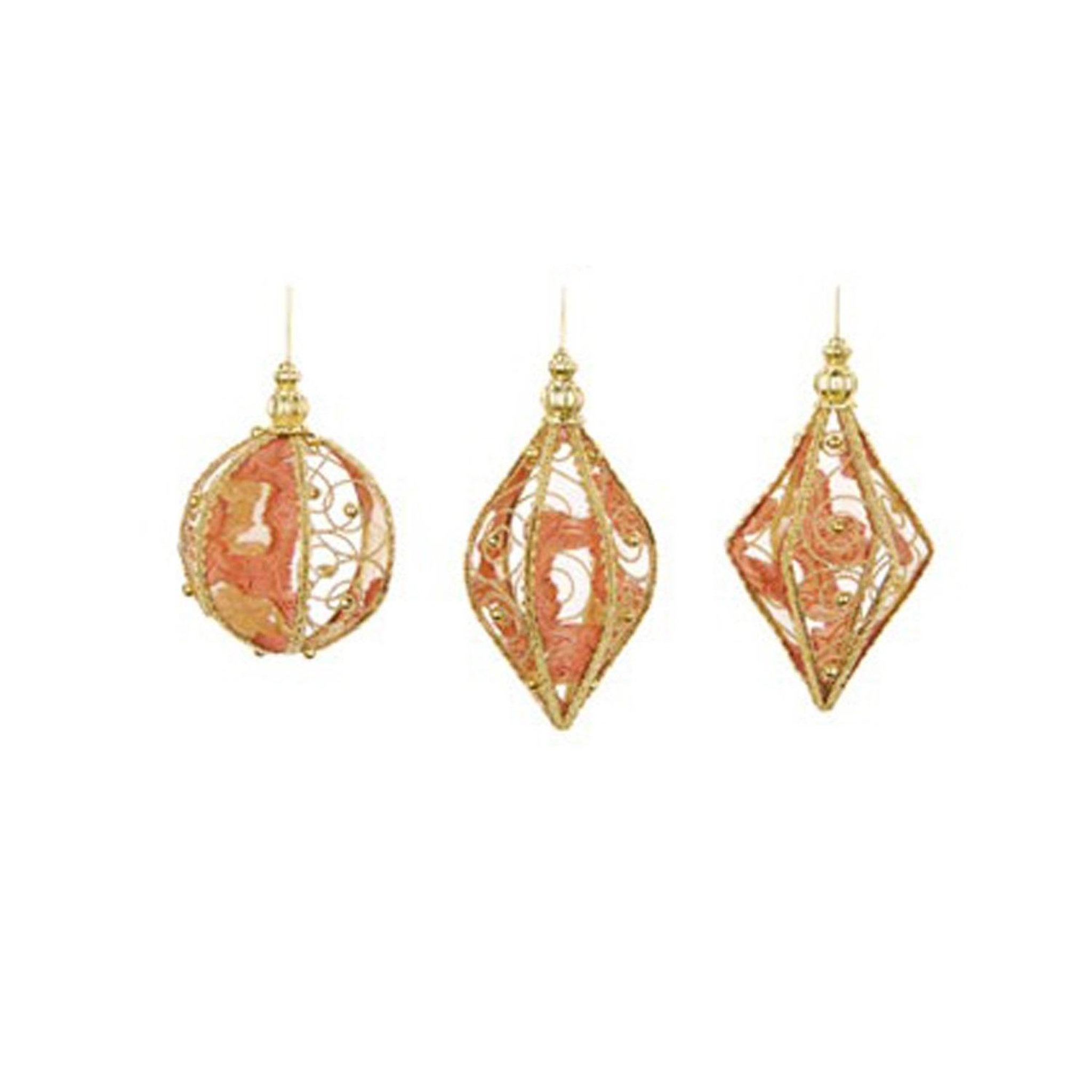 Eden Lot de 3 boules de noël en métal rouge perles et velours