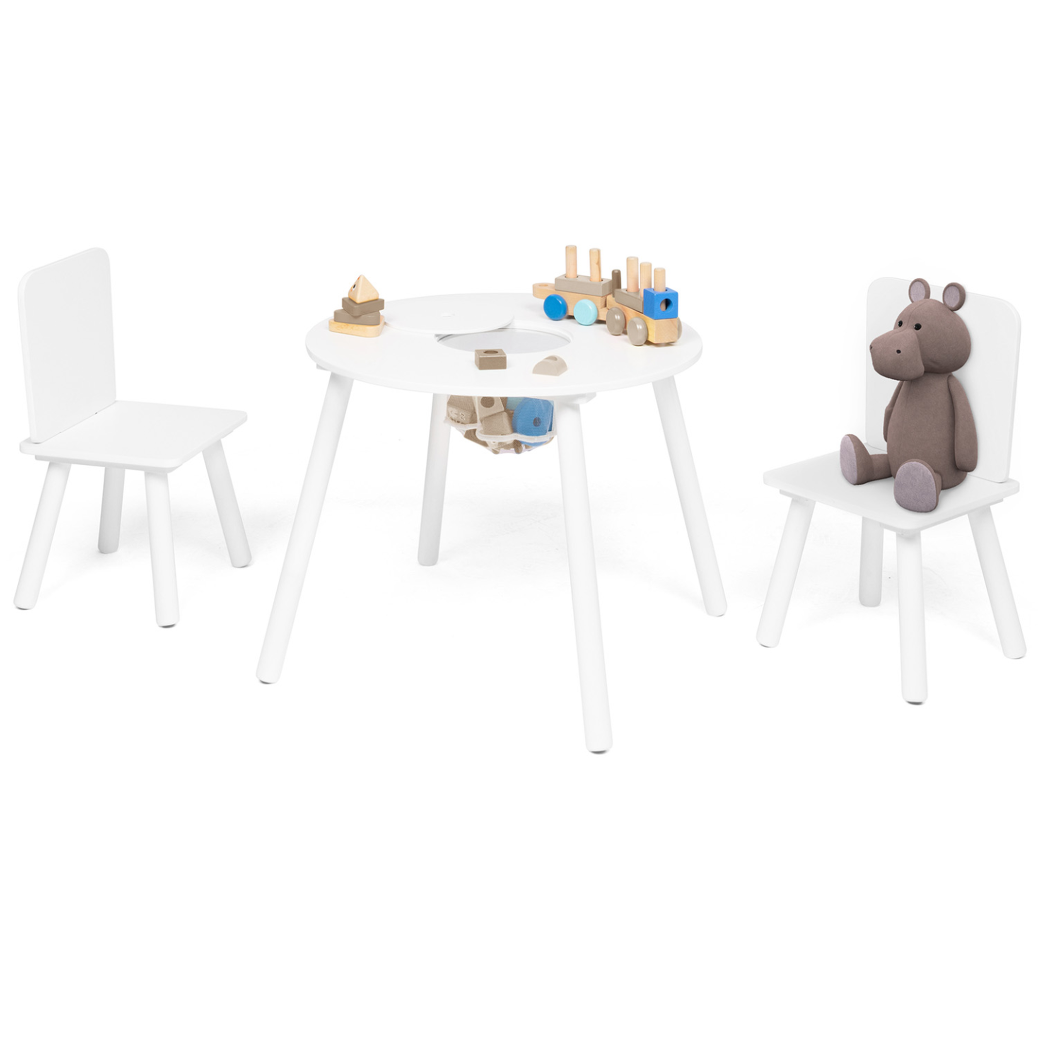ID MARKET Table + 2 chaises enfant candice avec espace de rangement en bois blanc