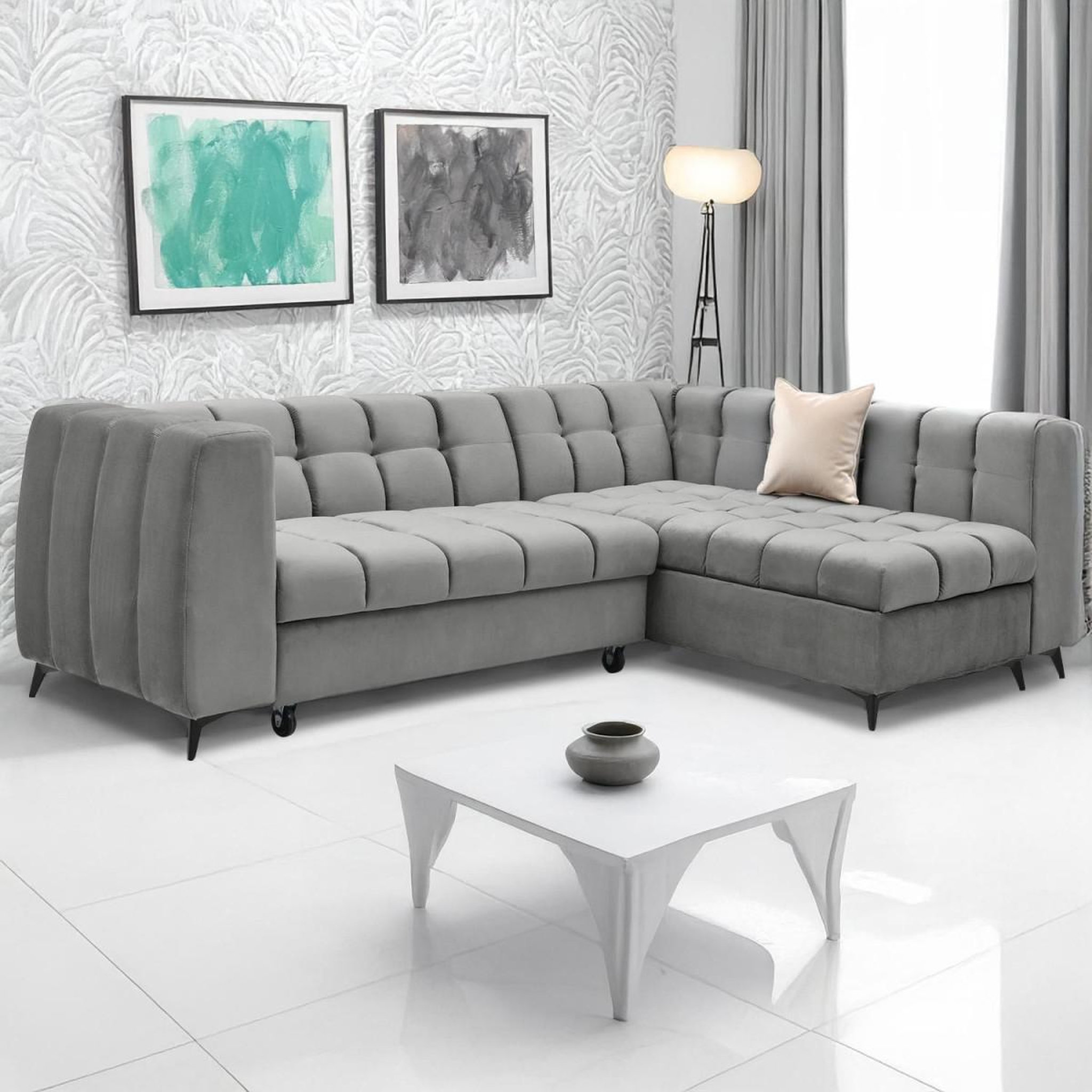 Voir la diapositive 6 : Paris Prix Canapé d'angle convertible 5 places  casey  247cm gris