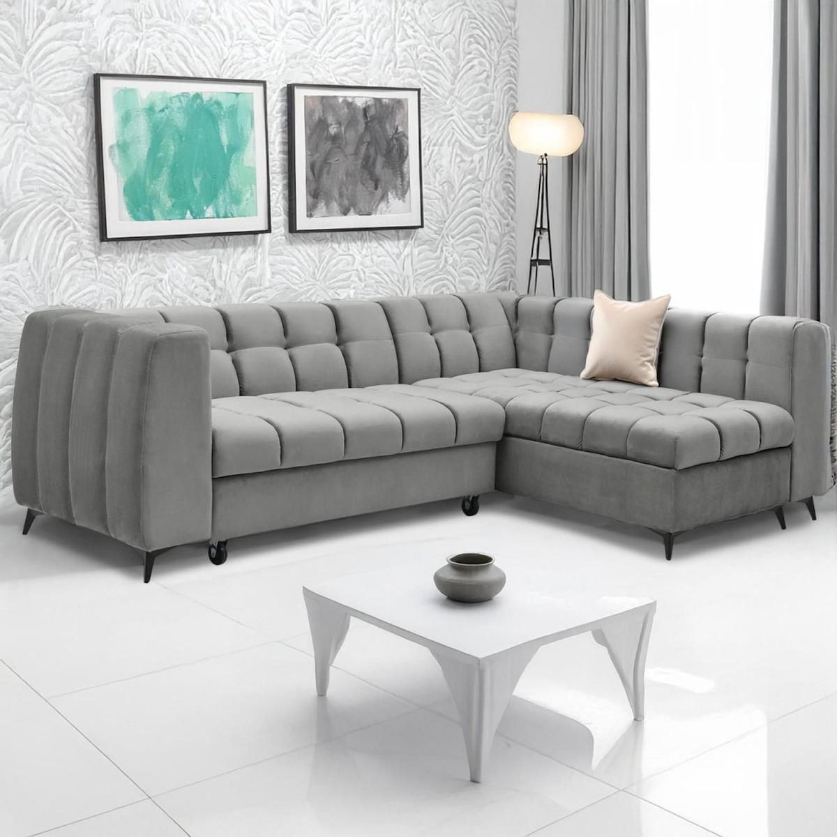 Paris Prix Canapé d'Angle Convertible 5 Places  Casey  247cm Gris