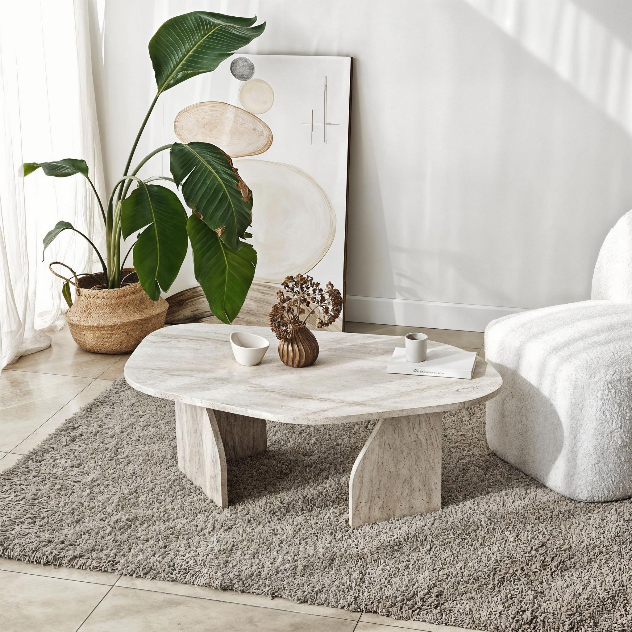 Voir la diapositive 2 : Habitat et Jardin Table basse en bois  rock  100 x 60 x 35 cm - travertin
