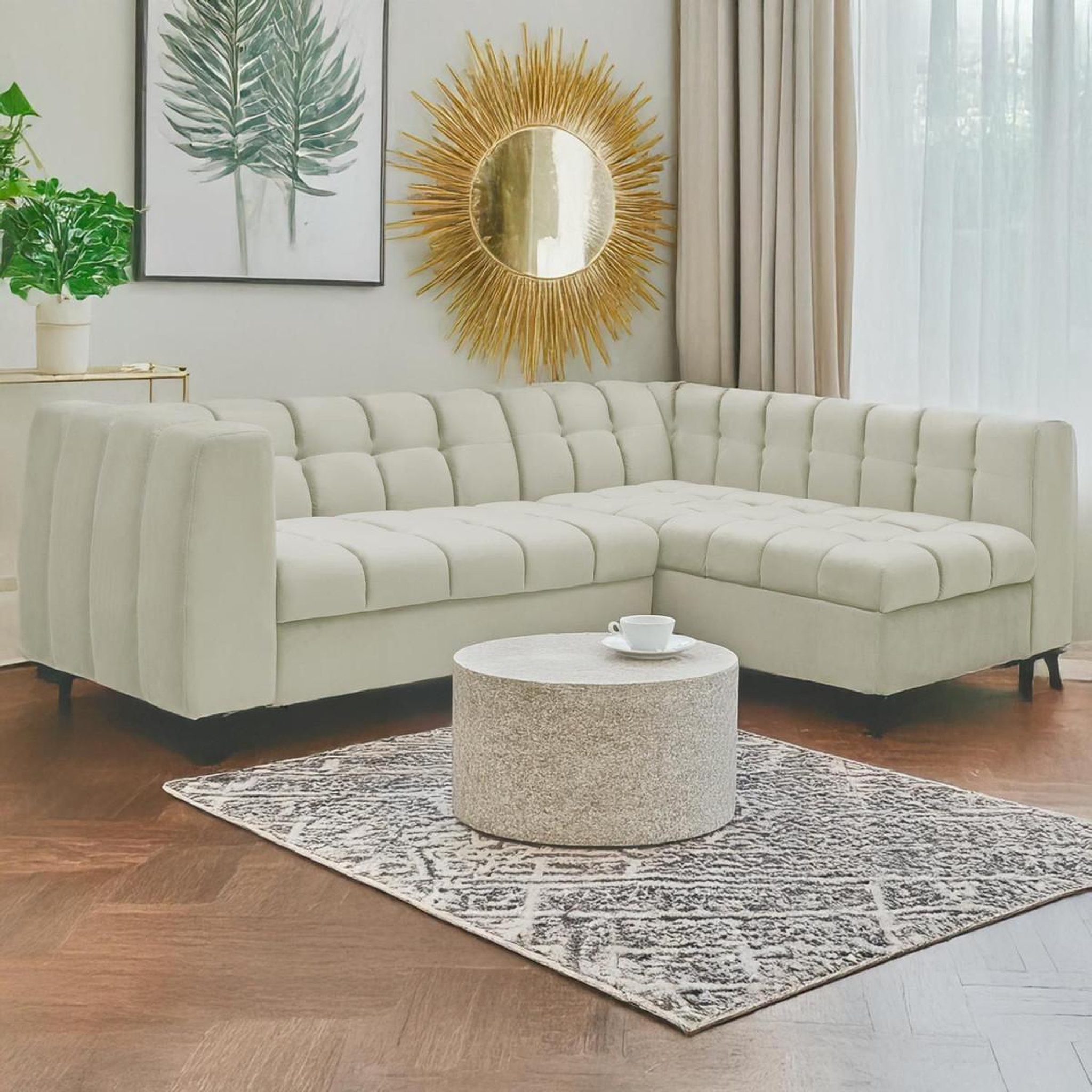 Voir la diapositive 6 : Paris Prix Canapé d'angle convertible 5 places  casey  247cm beige