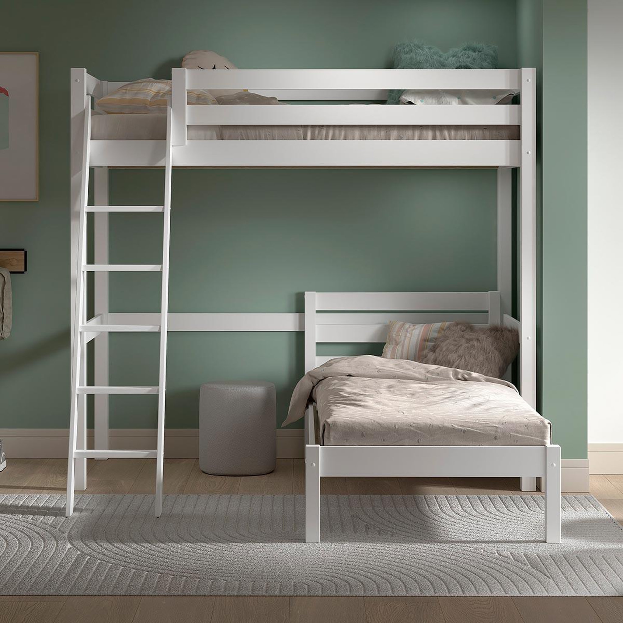 Voir la diapositive 4 : Paris Prix Pack - lit mezzanine, lit simple & sommier  pino  90x200cm blanc