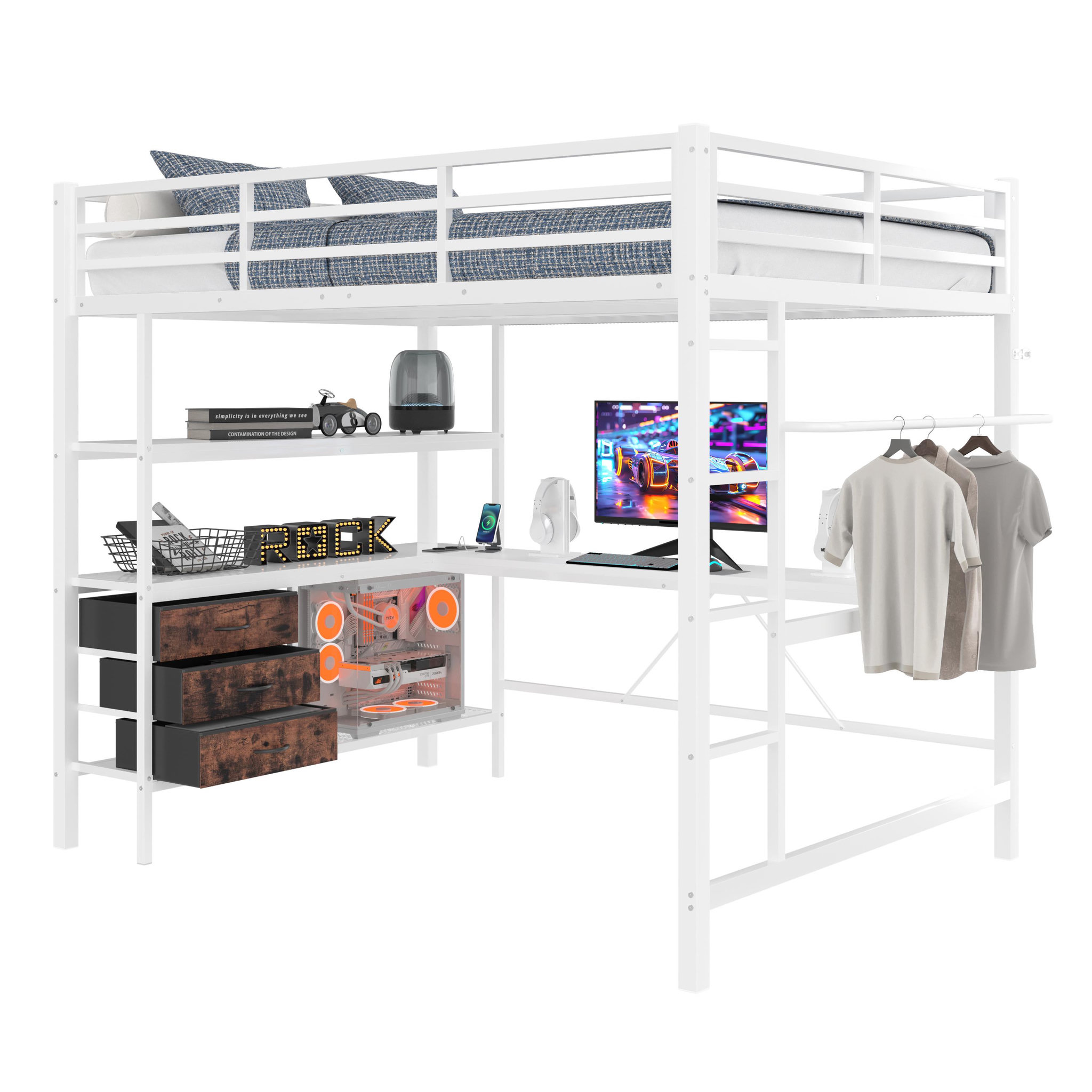 MERAX Lit mezzanine. Coloris disponibles : Blanc, Noir