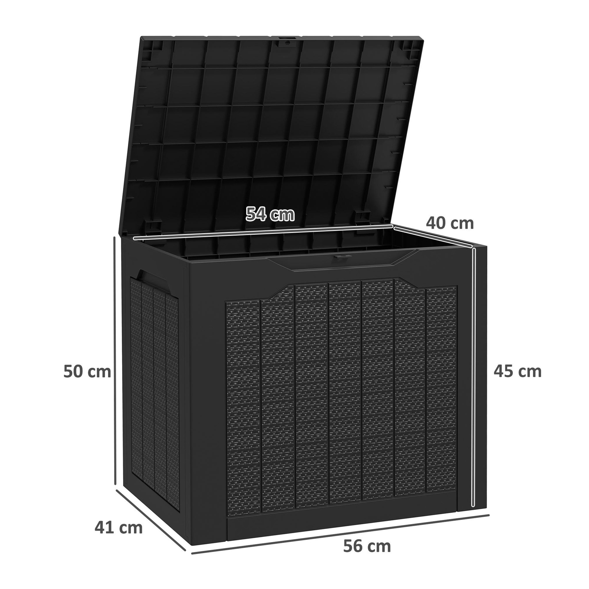 Voir la diapositive 3 : OUTSUNNY Coffre de jardin 93L dim. 56 x 41 x 50 cm effet rotin et bois noir