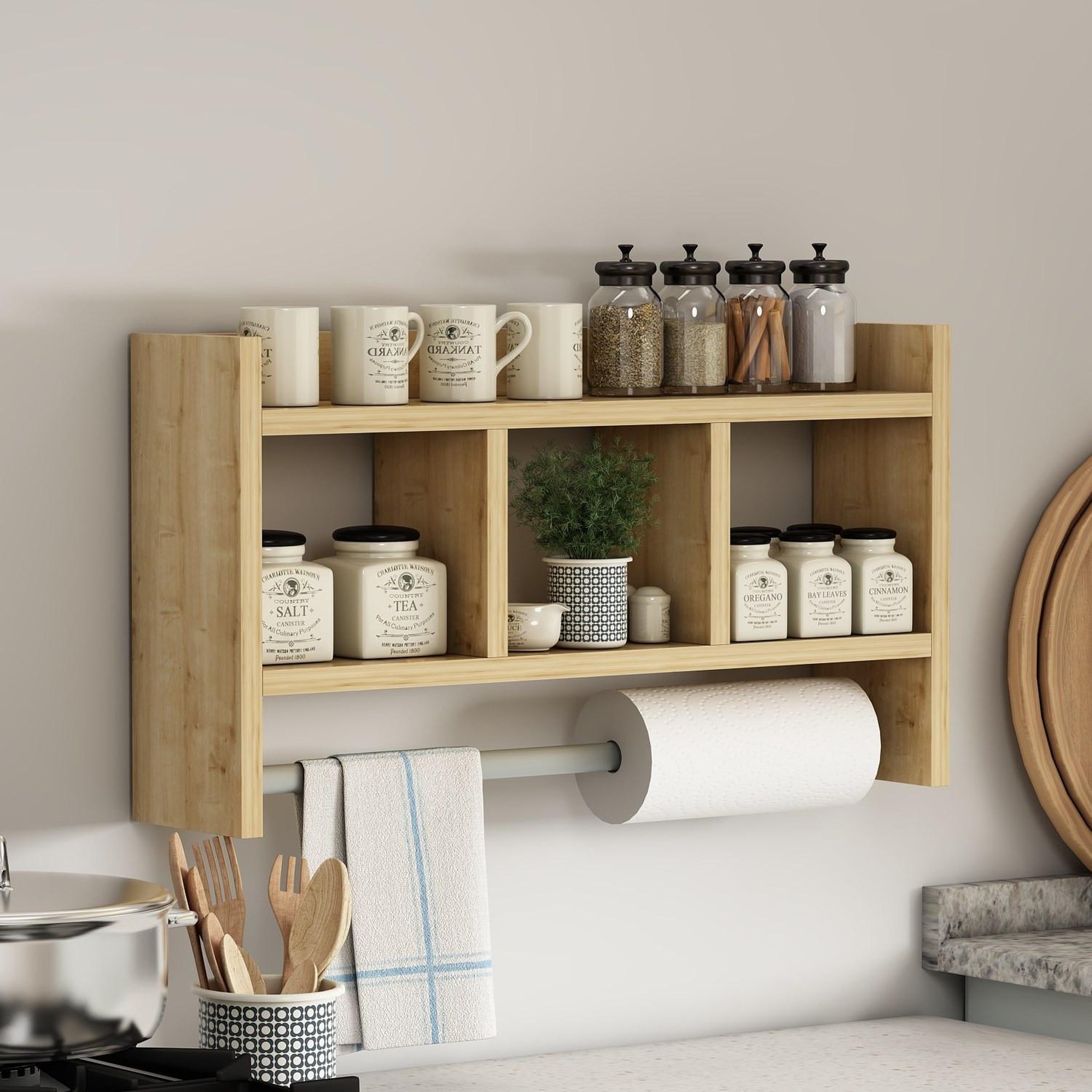 Voir la diapositive 3 : Habitat et Jardin Étagère murale en bois  asya  - 63 x 14 x 35 cm - beige