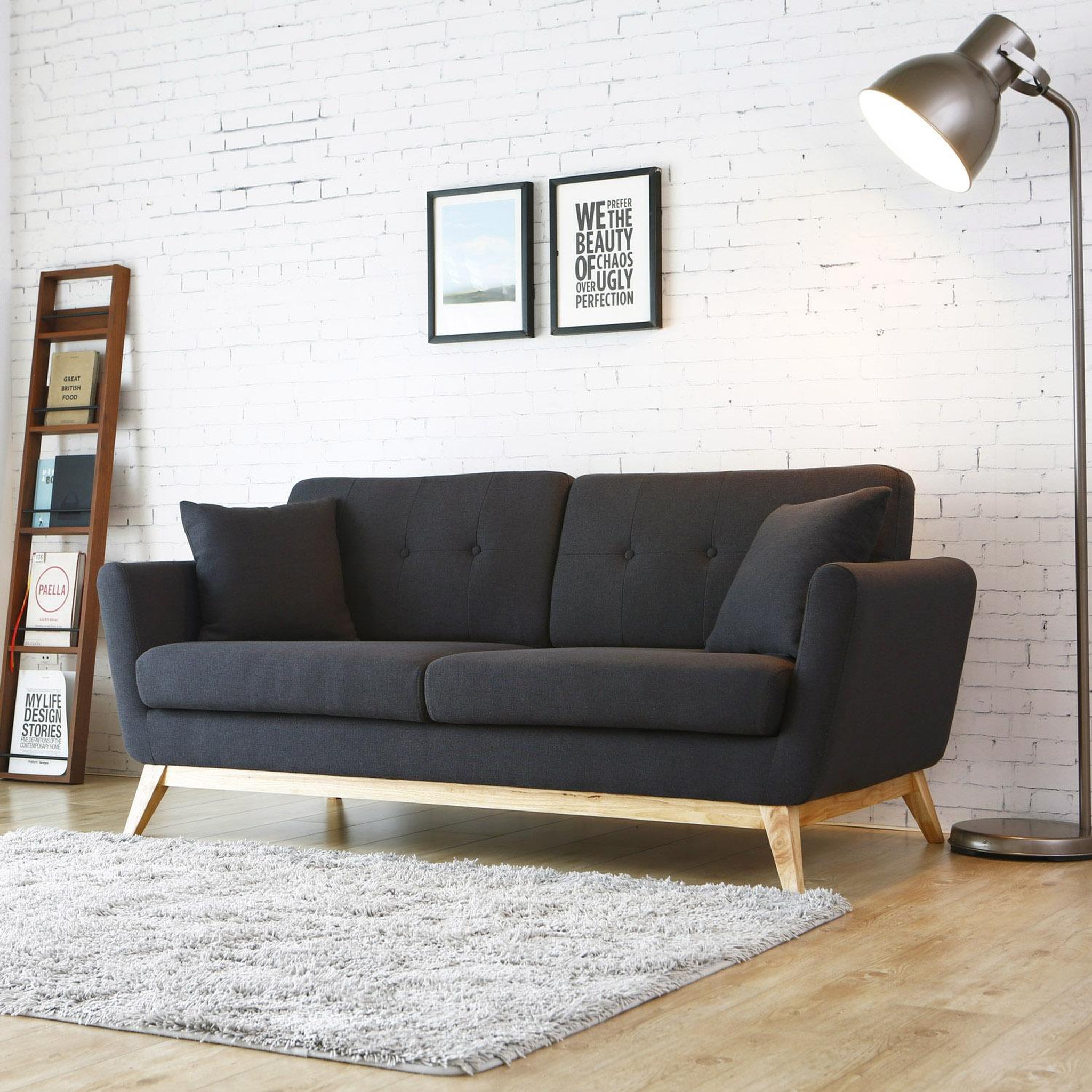 Voir la diapositive 4 : CONCEPT USINE Canapé 3 places scandinave en tissu gris anthracite hoga