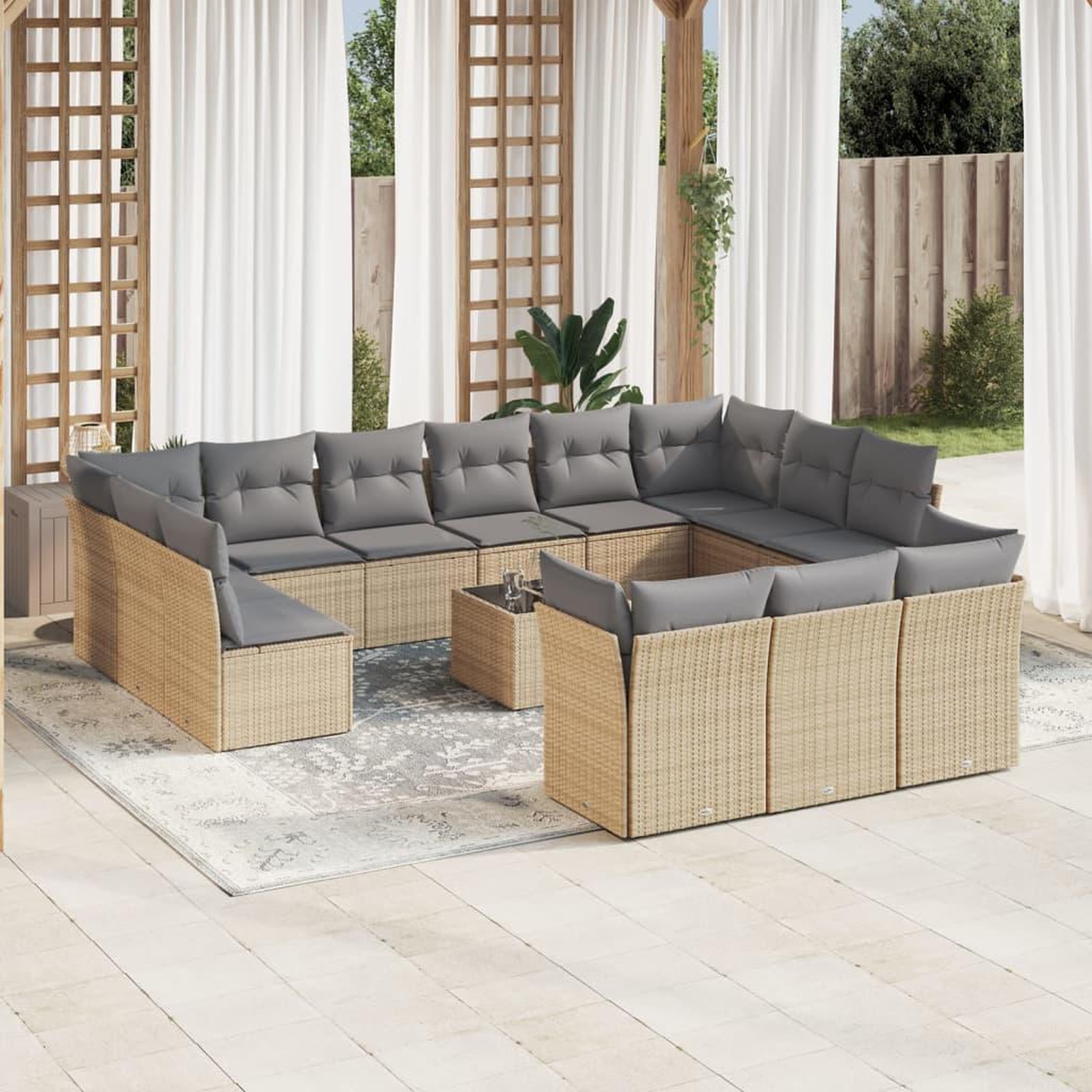 VIDAXL Salon de jardin avec coussins 14 pcs beige resine tressee