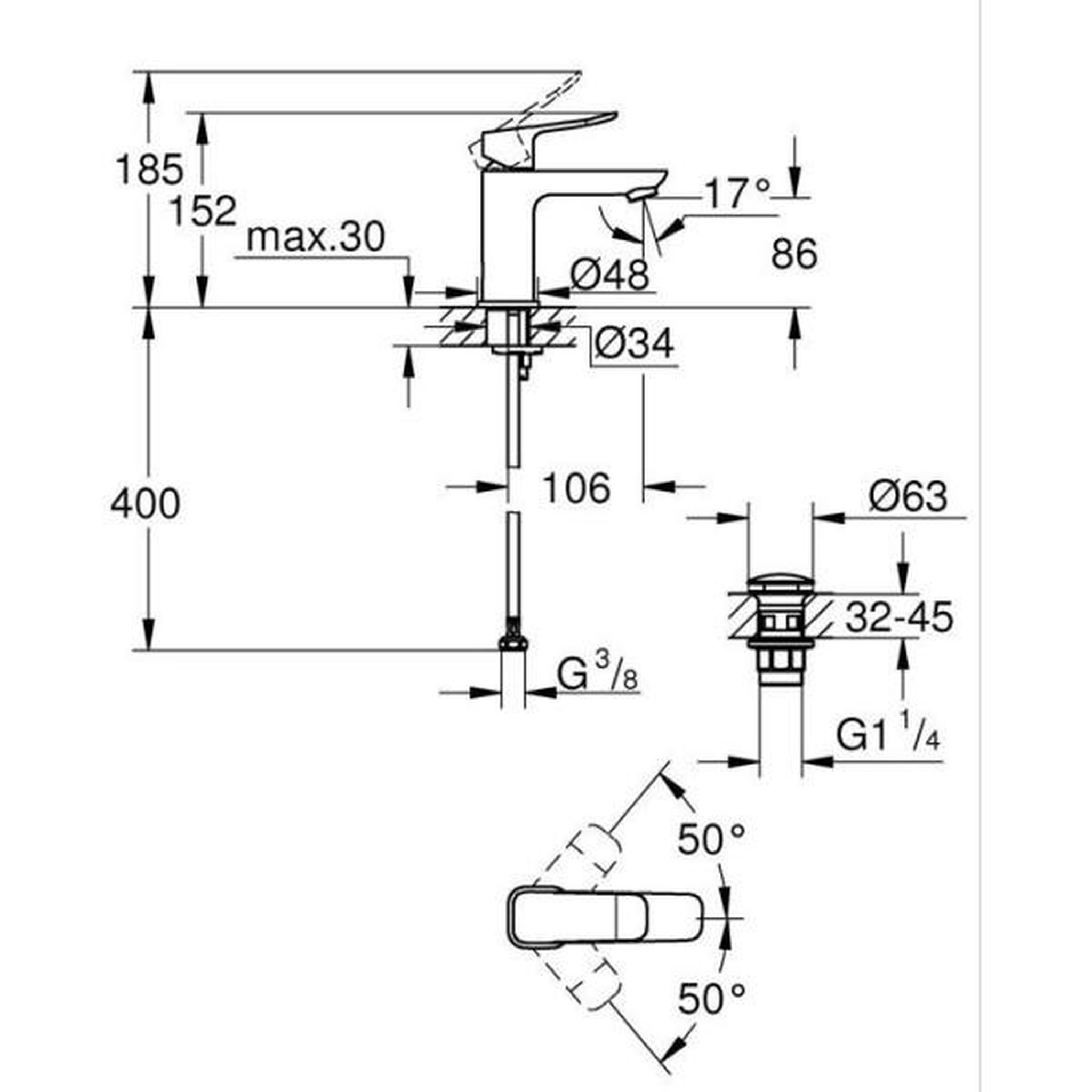 Voir la diapositive 3 : Grohe Mitigeur de lavabo - grohe dice - taille s - clic-clac - noir mat
