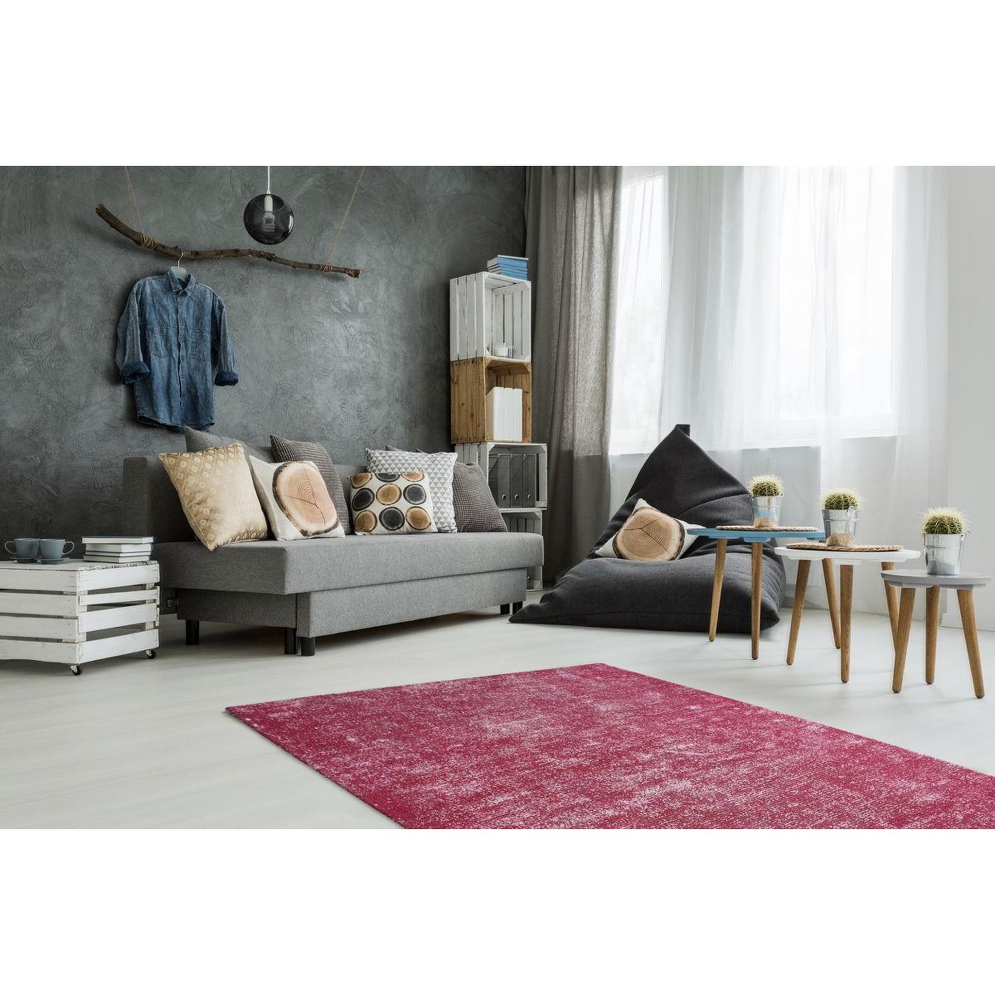 Voir la diapositive 2 : Paris Prix Tapis Vintage Tissé à la Main  Etna  Rose