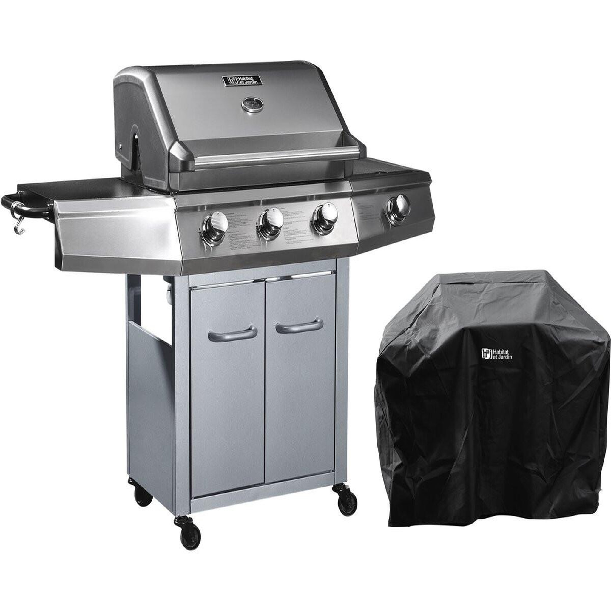 Habitat et Jardin Barbecue Gaz  Bingo 4  - 4 brûleurs dont 1 latéral - 14kW + Housse protection - Argenté