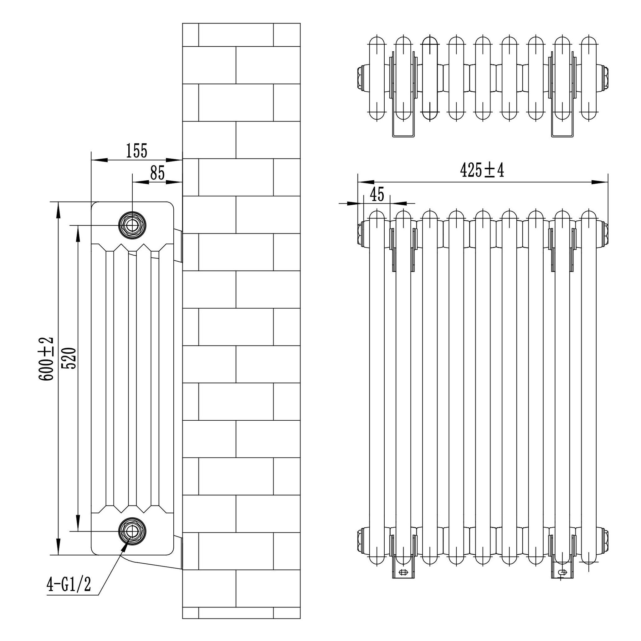 Voir la diapositive 5 : MONSTERSHOP Radiateur traditionnel à 4 colonnes - 600 x 425 mm