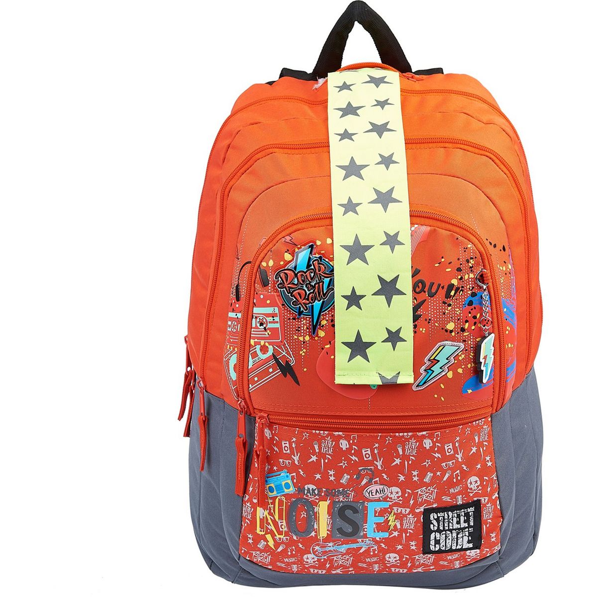 AUCHAN Sac à dos Premium 3 compartiments polyester rouge et gris ROCK & ROLL STREET CODE