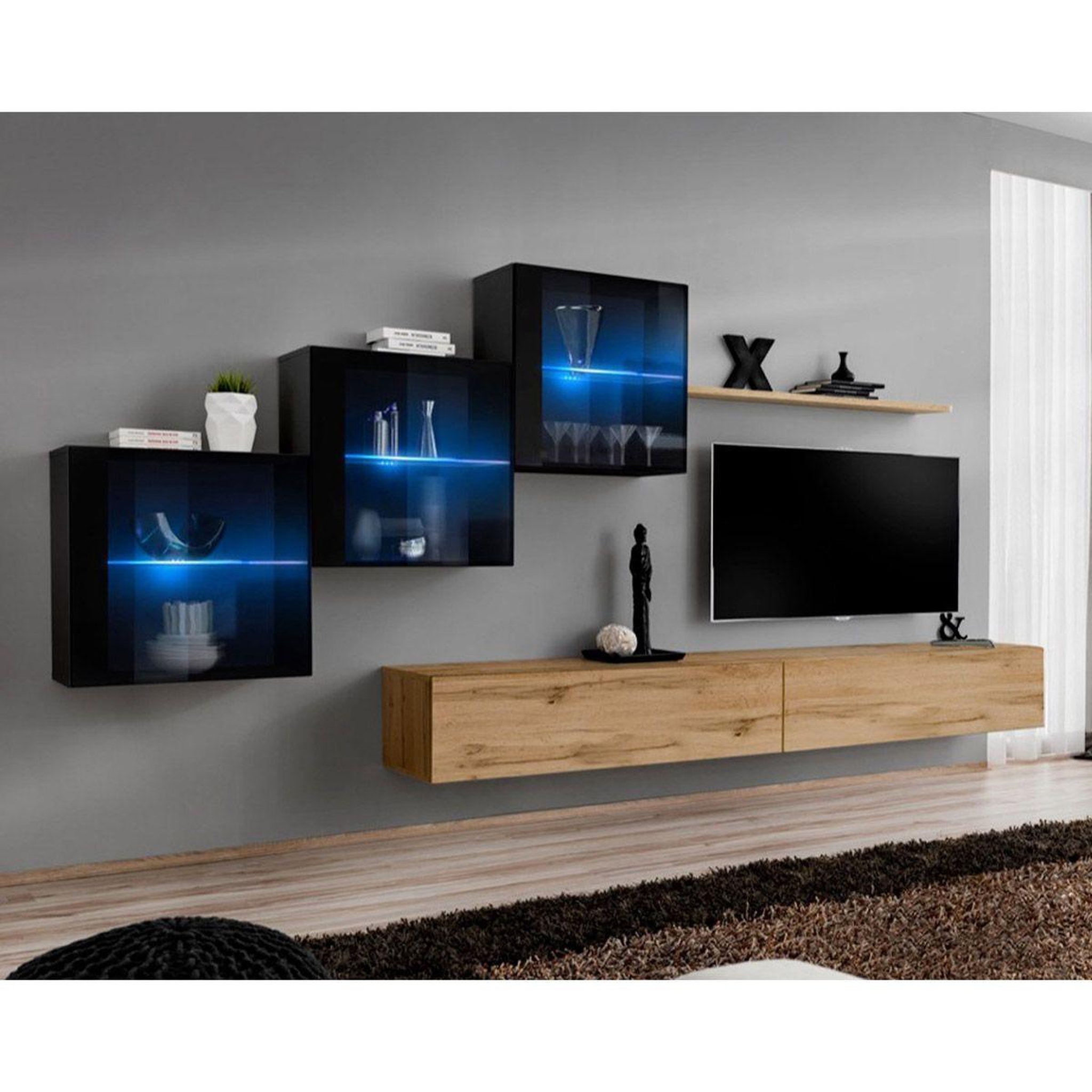 Paris Prix Meuble tv mural design  switch xx  330cm naturel & noir