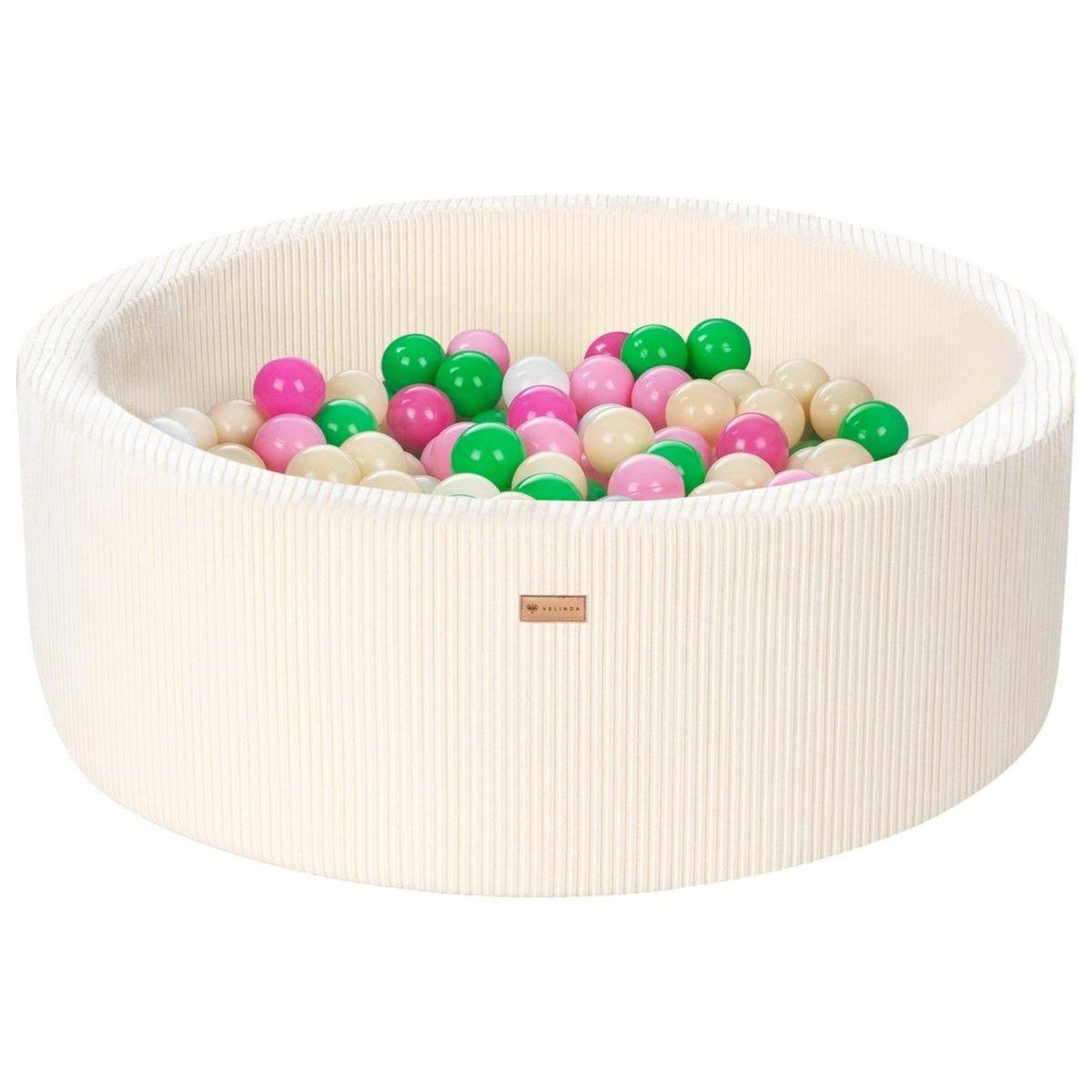 VELINDA Piscine à balles en velours côtelé avec 300 balles, diamètre env. 90 cm — crème