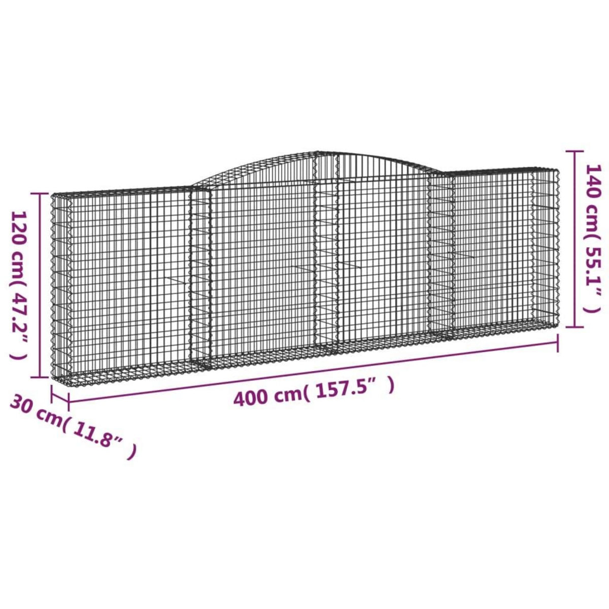 VIDAXL Paniers a gabions arques 10 pcs 400x30x120/140 cm Fer galvanise