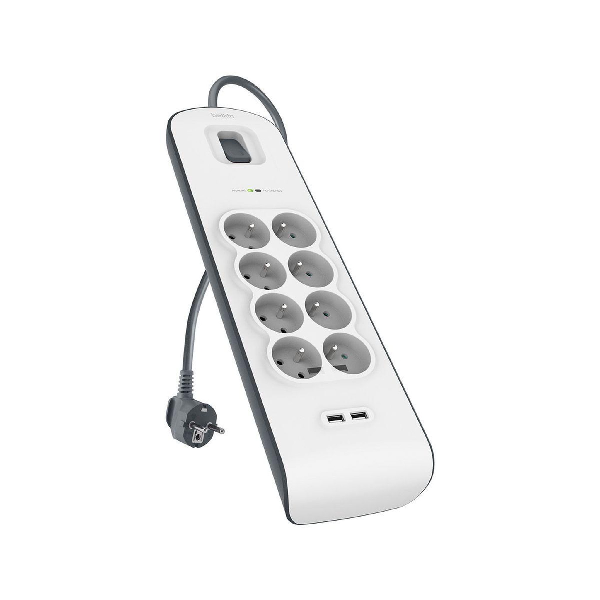 Voir la diapositive 2 : Belkin Multiprise usb 8 prises parafoudres + 2 usb
