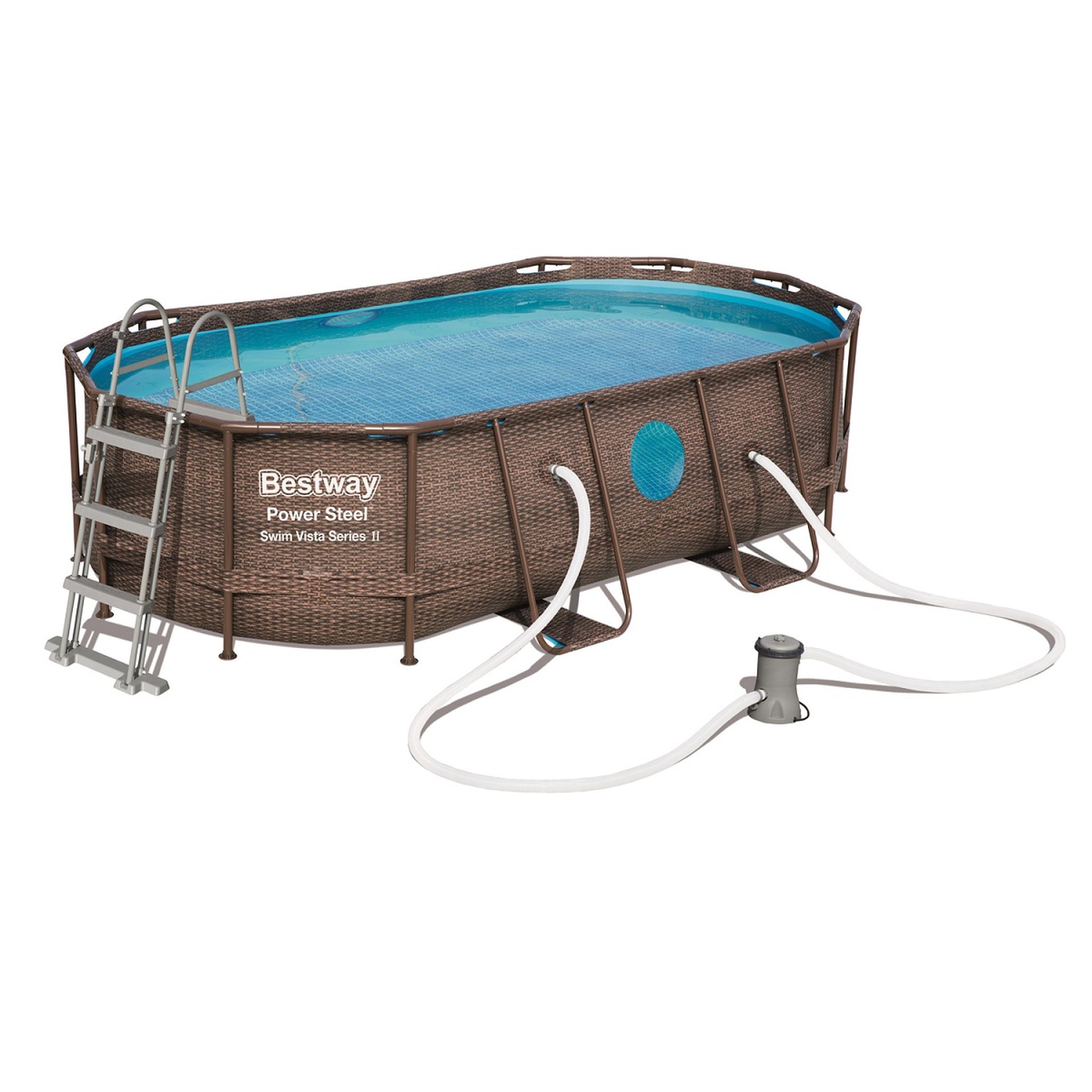Voir la diapositive 2 : BESTWAY Piscine hors sol 427 x 250 x 100 cm Power Steel&trade; SwimVista ovale motif rotin avec hublots 