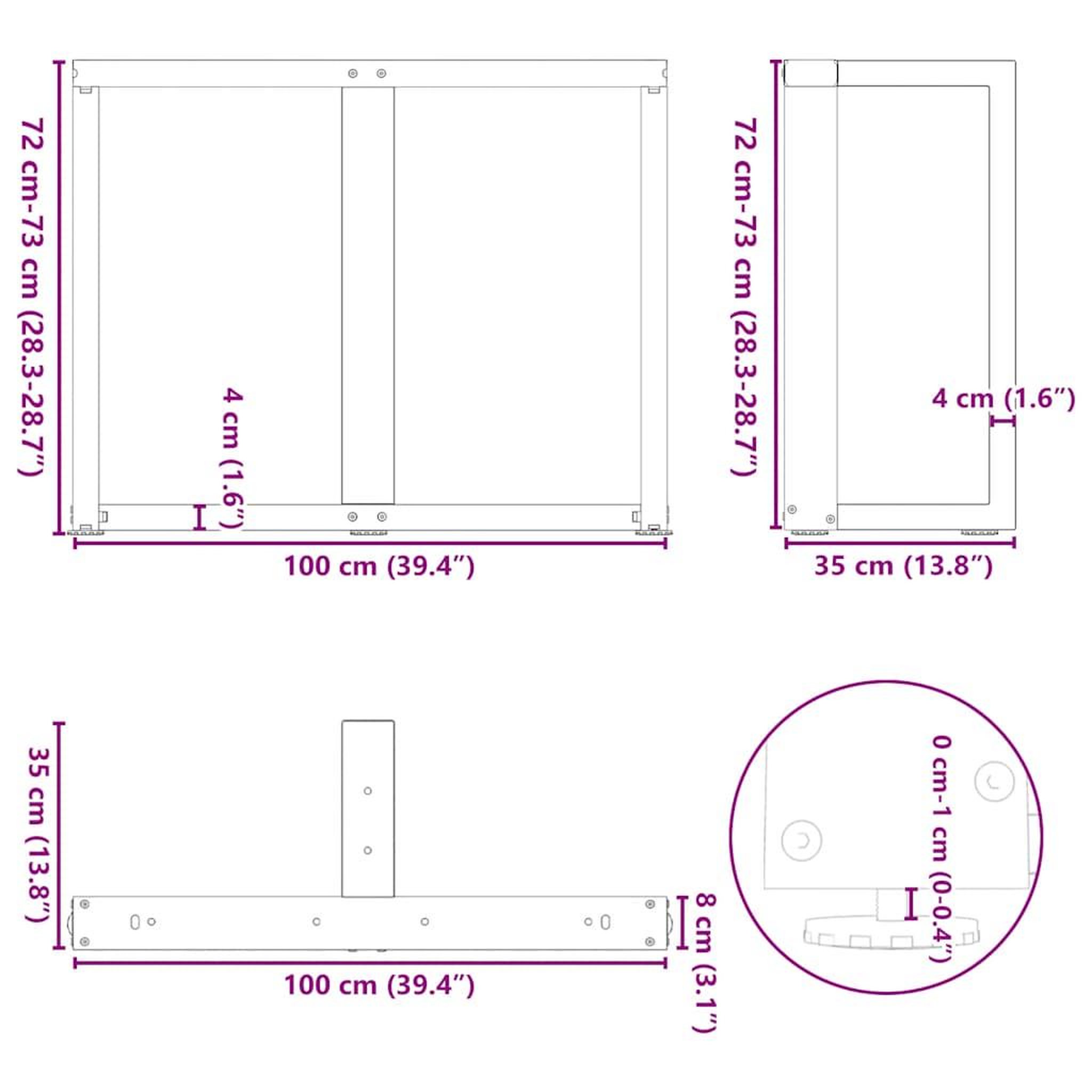 Voir la diapositive 6 : VIDAXL Pieds de table a manger forme de T 2 pcs blanc 100x35x(72-73)cm