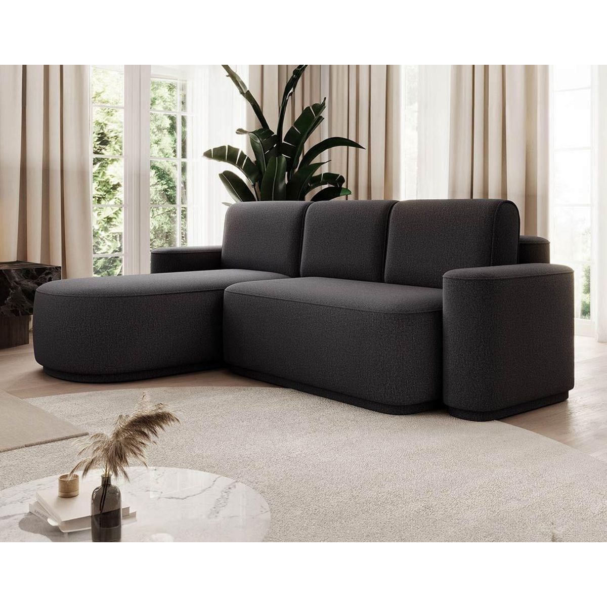 BEST MOBILIER Sam - canapé d'angle gauche 4 places convertible avec coffre en tissu