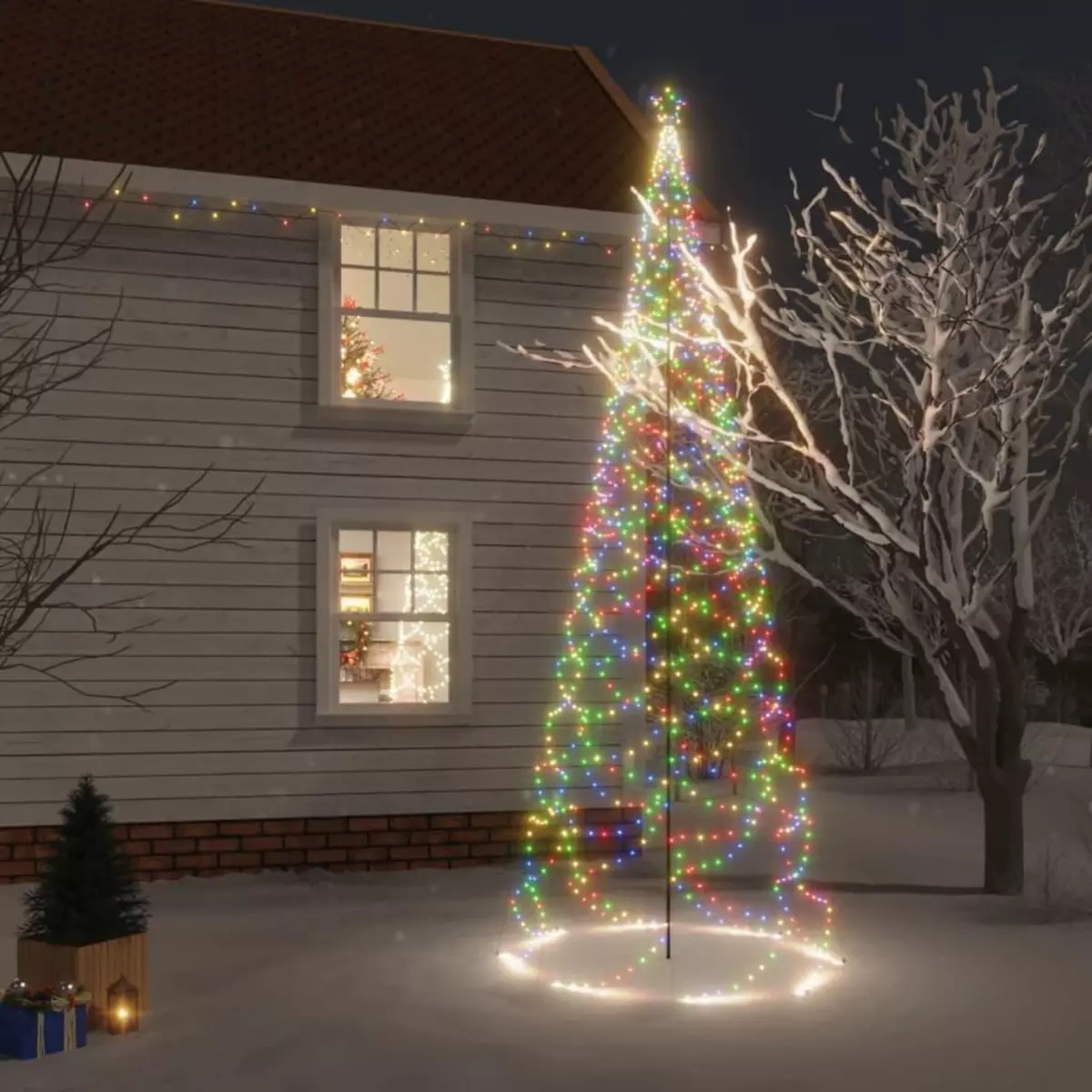 VIDAXL Arbre de Noël avec poteau en metal 1400 LED colorees 5 m