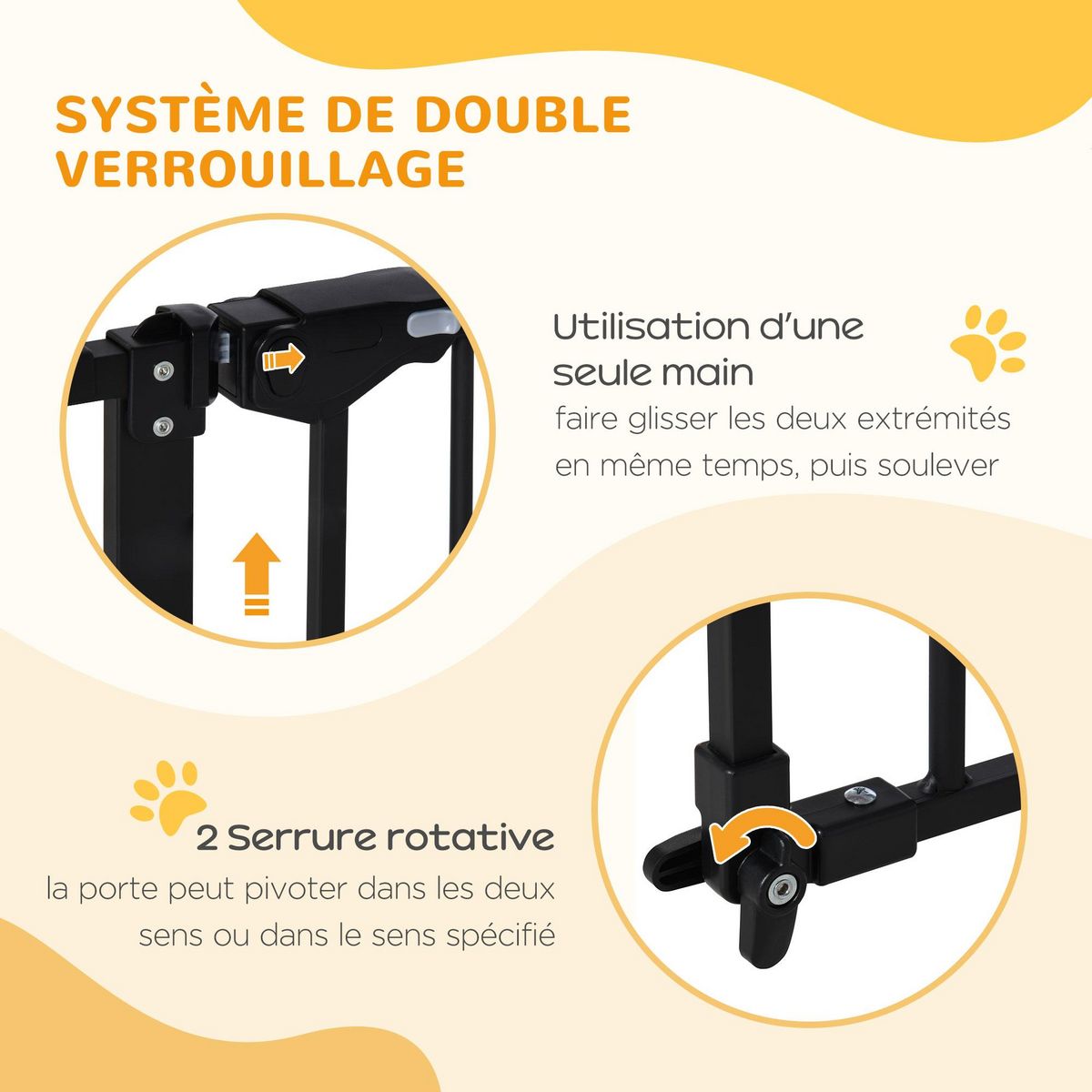 PAWHUT Barrière de sécurité longueur réglable porte double verrouillage sans perçage acier plastique noir