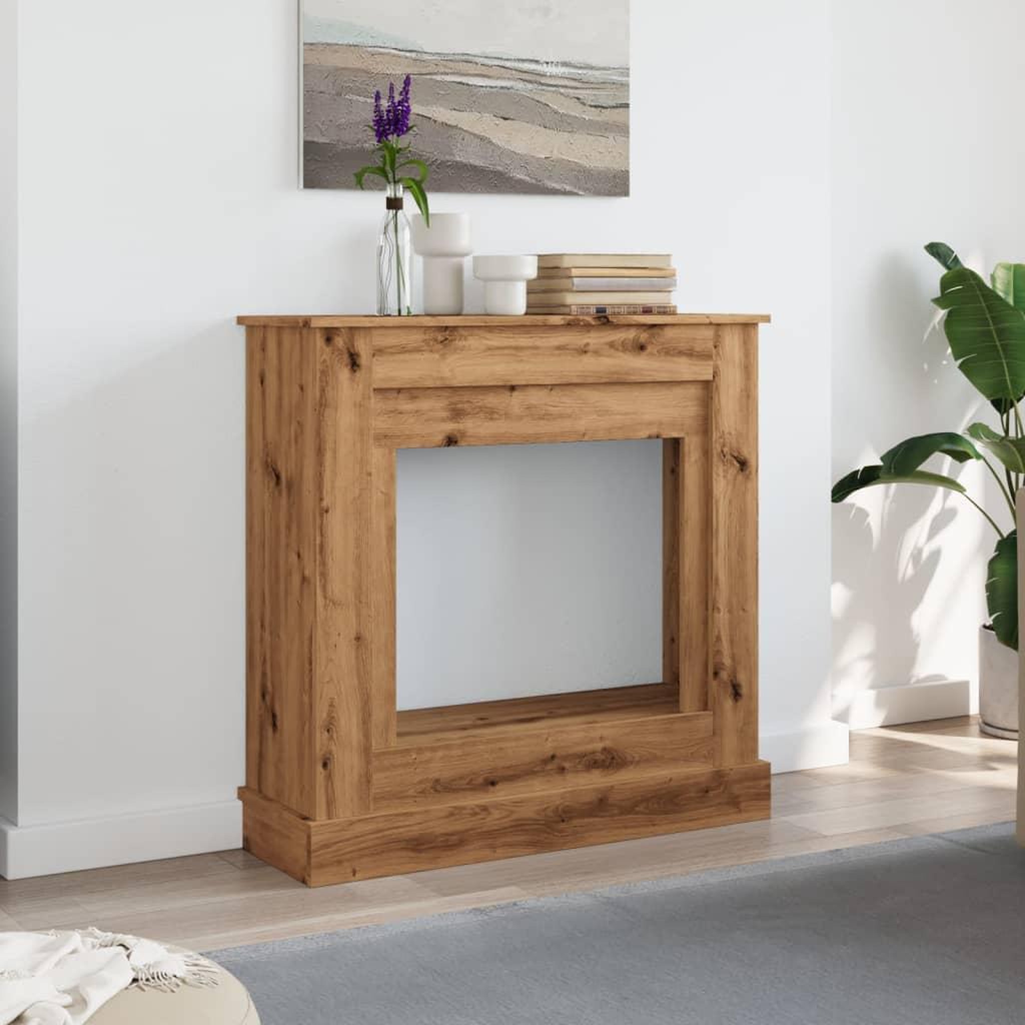 Voir la diapositive 3 : VIDAXL Cadre de cheminee chene artisanal 90x30x90 cm bois ingenierie