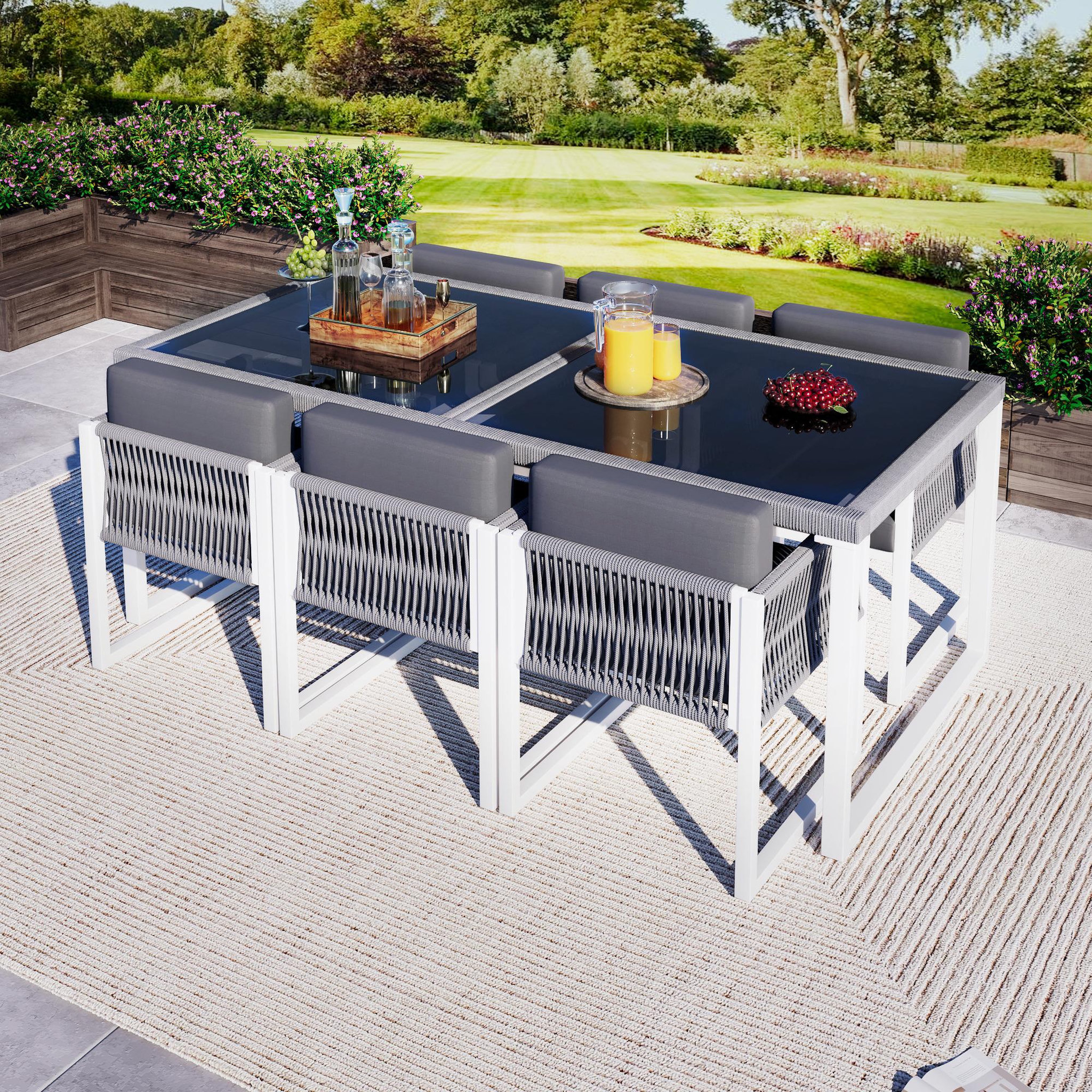 Voir la diapositive 2 : MERAX Salon de jardin 6 places en corde tressée avec table et fauteuils