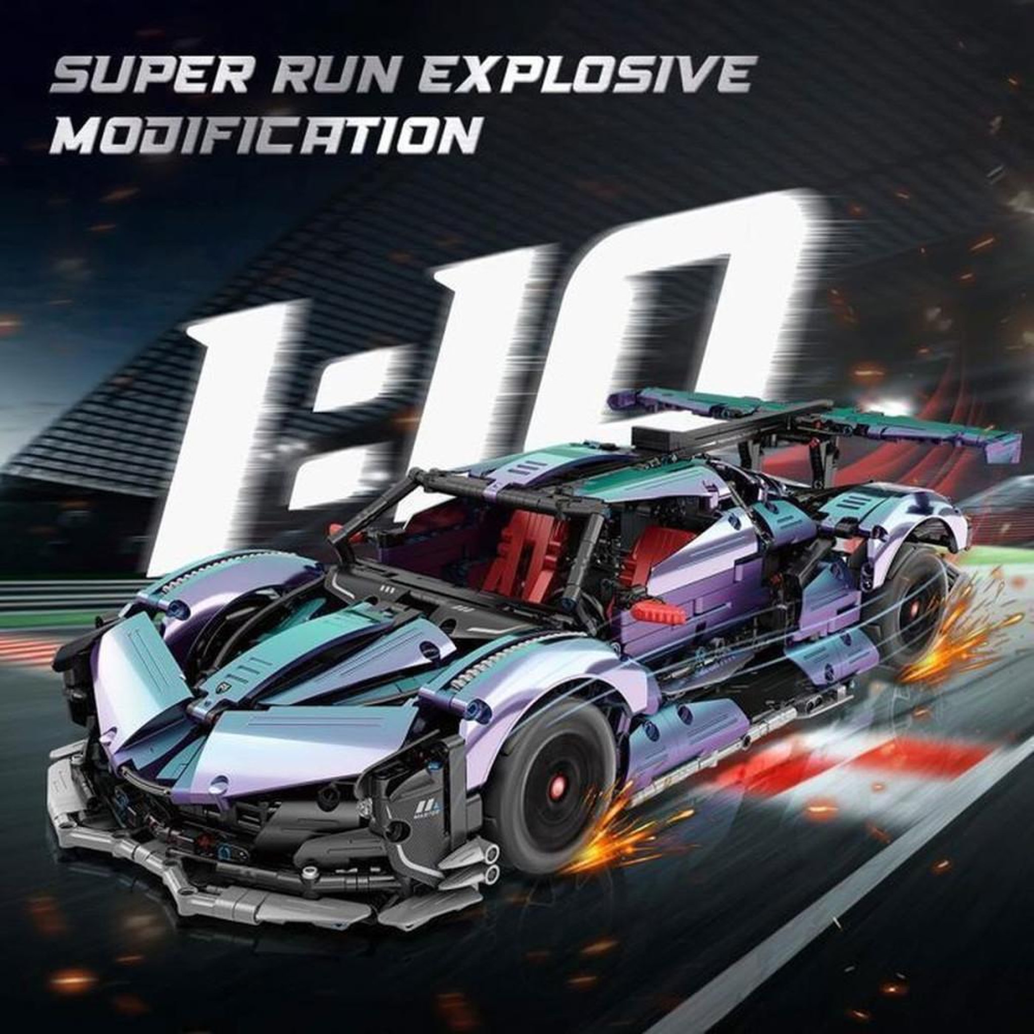 Voir la diapositive 2 : Voiture de course Drift Racing RC Technic 1:10, 2 443 pièces ABS, télécommande 2,4 GHz et application mobile, pneus quatre-roues motrices, suspensions arrière, effet de couleur
