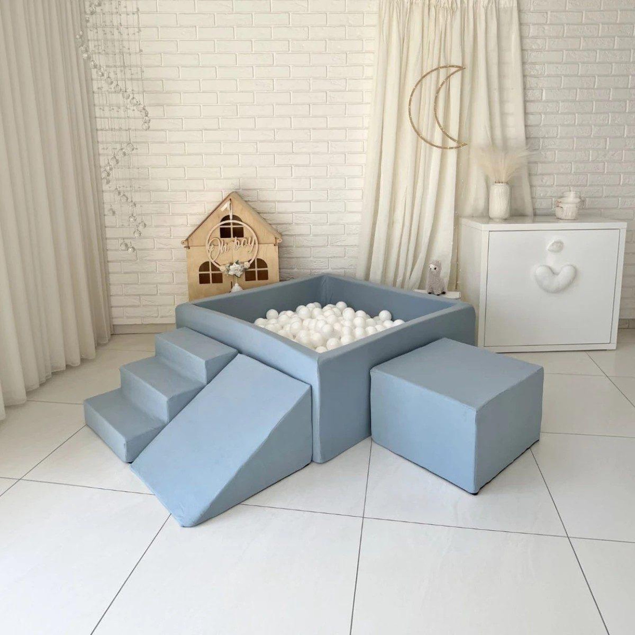 Voir la diapositive 2 : MONIO FOR KIDS Piscine à balles carrée 106 x 106 x 40 cm avec modules en mousse avec 400 balles — Bleu