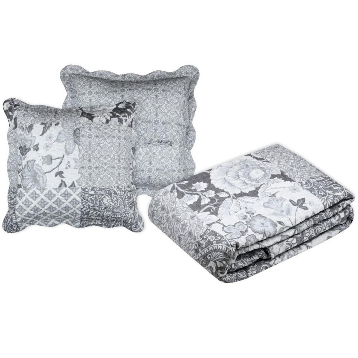 Lovely Casa Couvre lit boutis réversible 260x240 avec 2 taies OCTAVIA