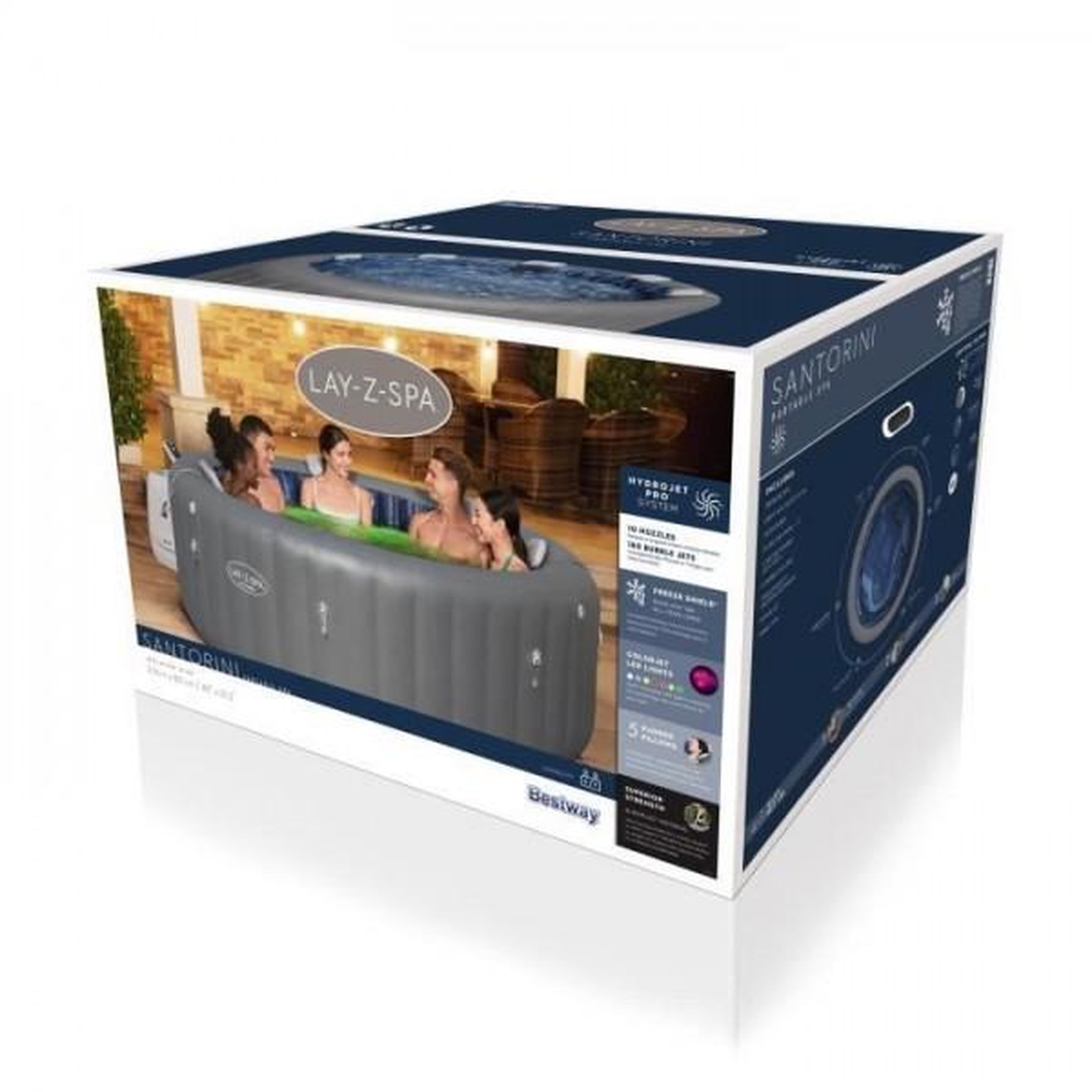 Voir la diapositive 2 : BESTWAY Spa gonflable BESTWAY - Lay-Z-Spa Santorini - 5 a 7 places -Rond (Livré avec 5 appuie-tete rembourrés + 2 LED a eau ColorJet)