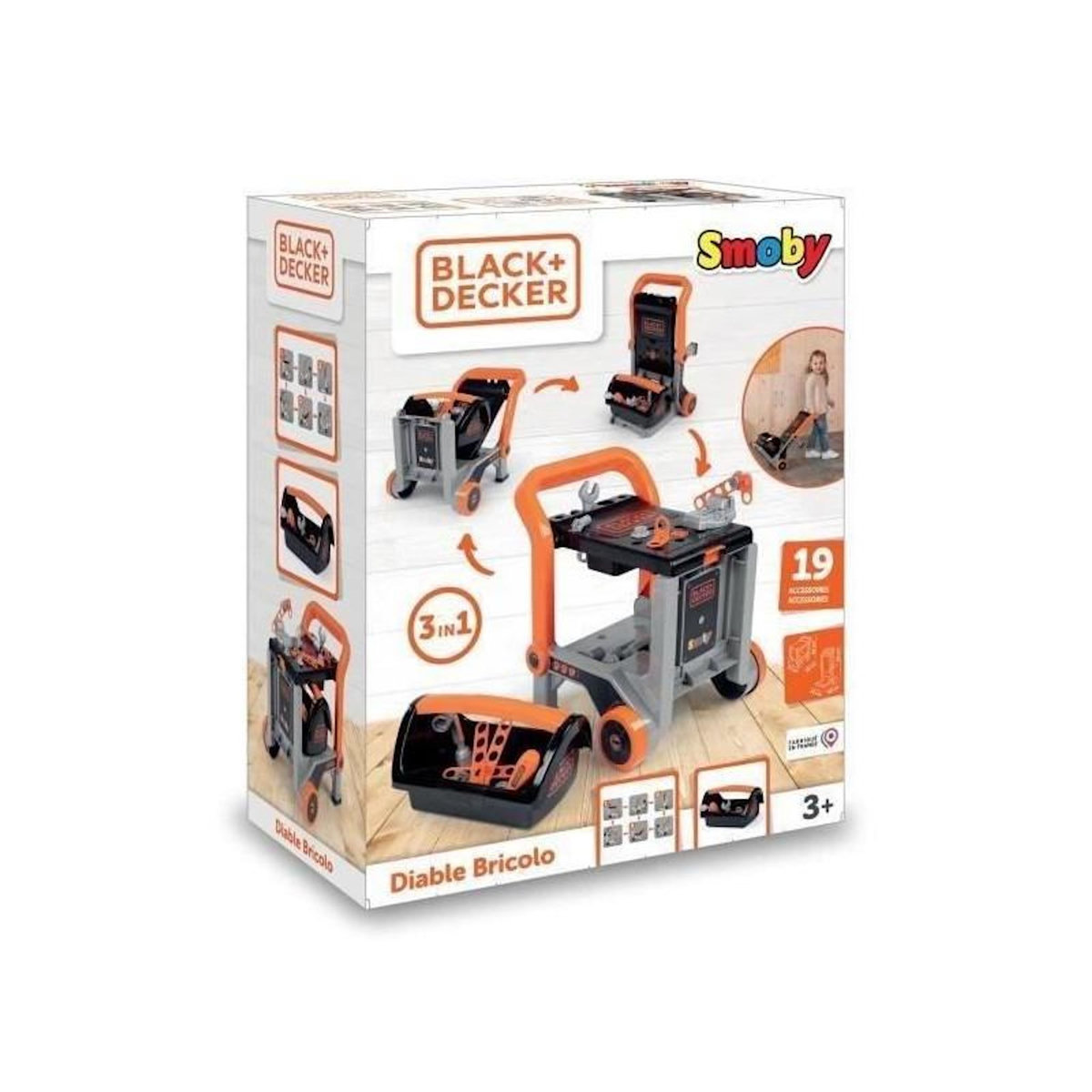 SMOBY Smoby - Black+Decker - Diable + Boite 3 en 1