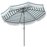 OUTSUNNY Parasol de jardin à franges inclinable dia.2,7 x 2,4m métal tissu UPF 30+ bleu blanc rayé