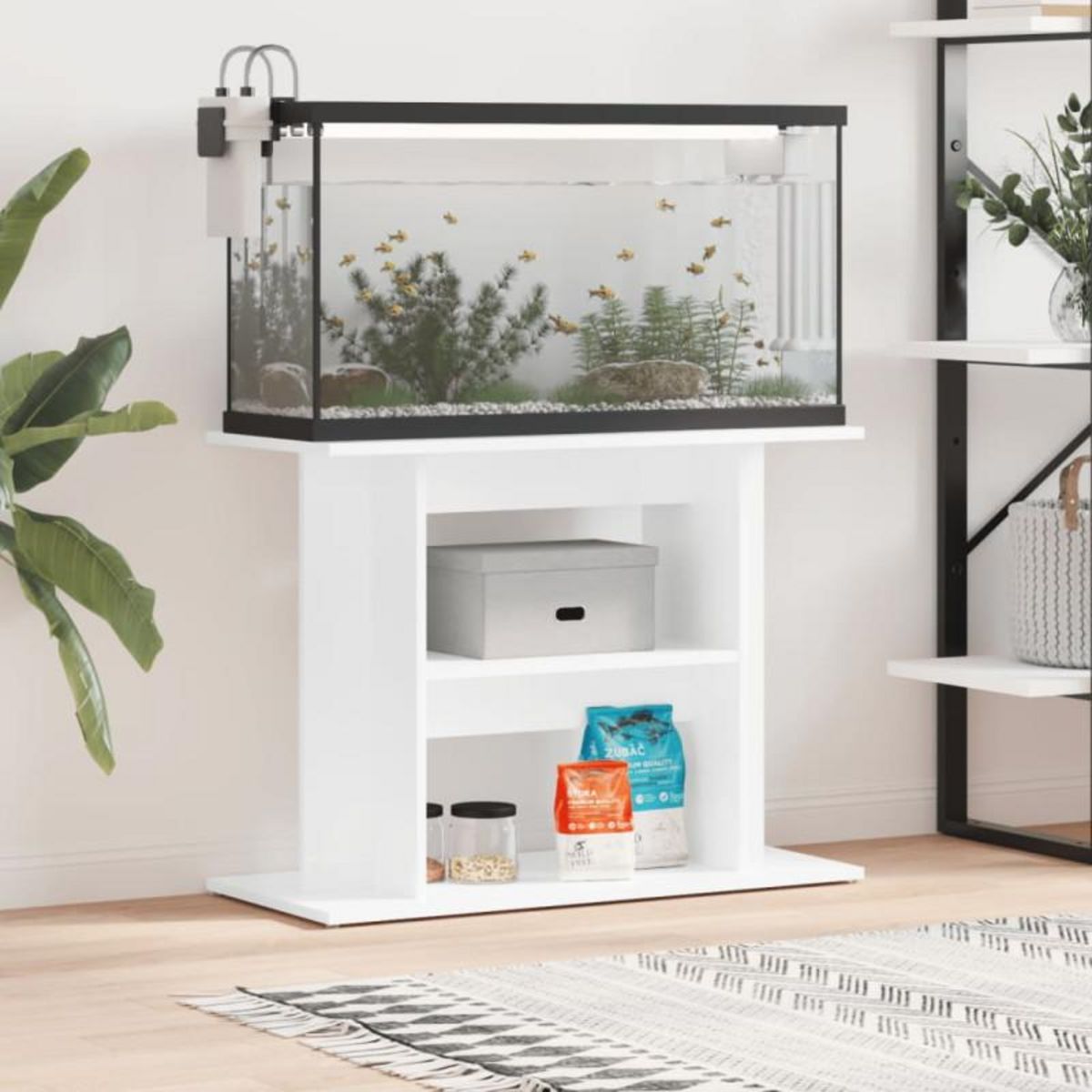 VIDAXL Support d aquarium blanc brillant 80x35x60 cm bois d ingénierie