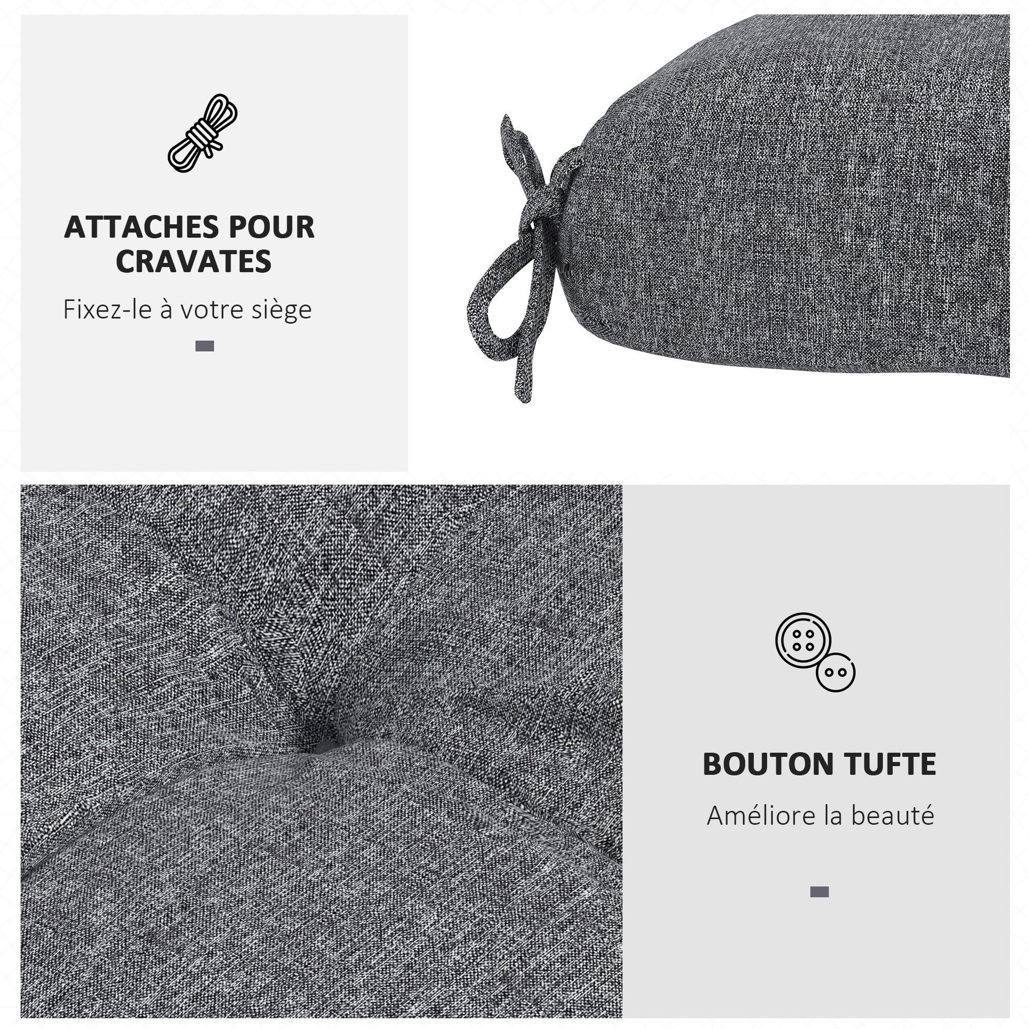 Voir la diapositive 5 : OUTSUNNY Lot de 4 coussins de chaise de jardin avec attaches gris