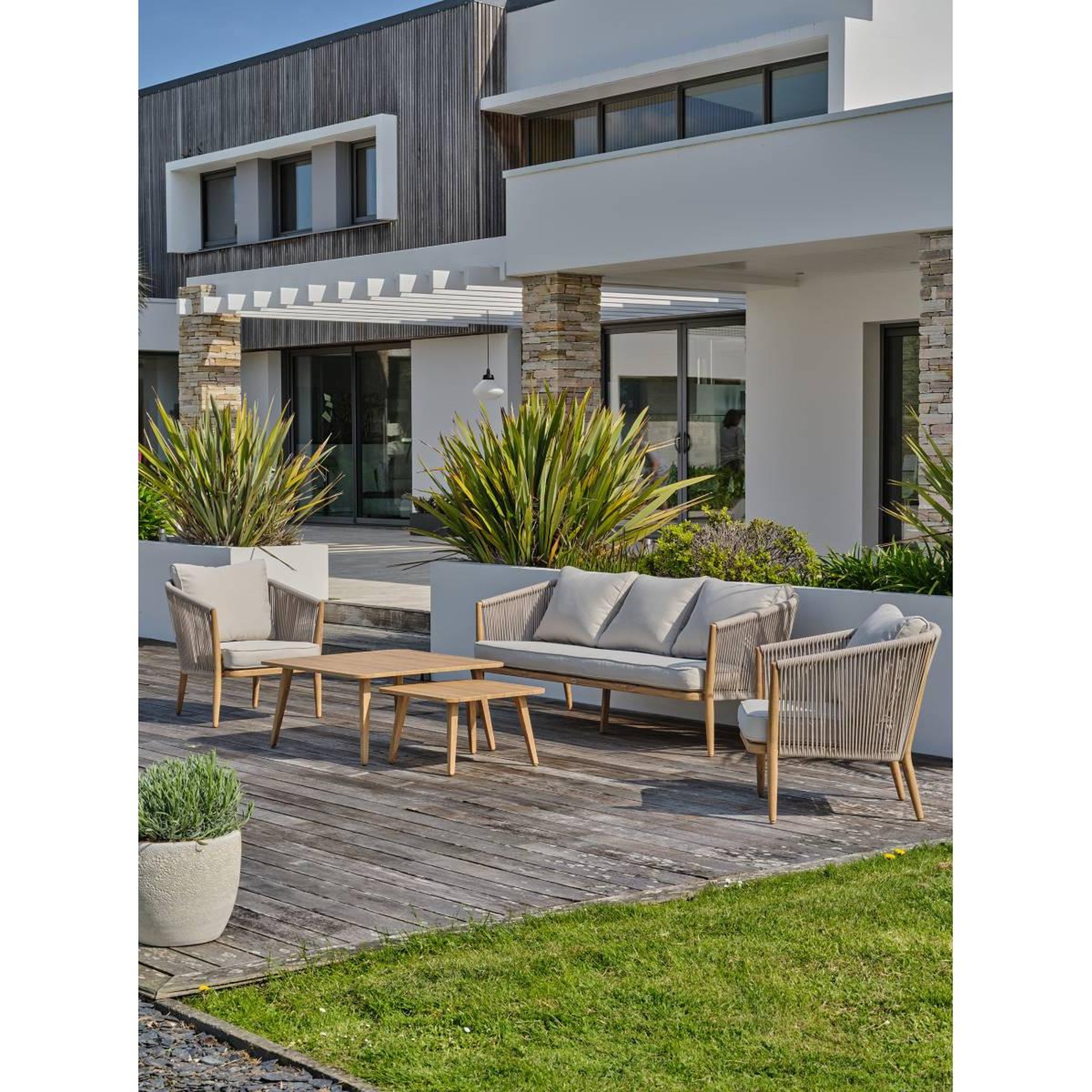 Voir la diapositive 4 : DCB GARDEN Salon de Jardin 5 Places  Ibarra  190cm Naturel & Écru