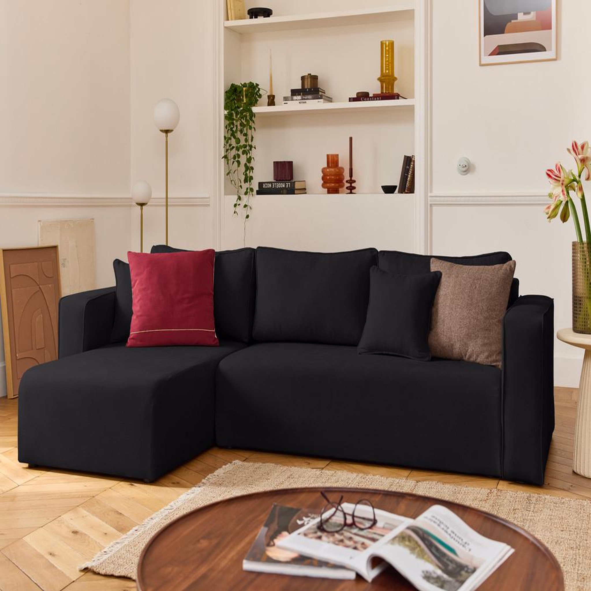 Voir la diapositive 1 : BEST MOBILIER Topaze - canapé d'angle déhoussable réversible 4 places en tissu