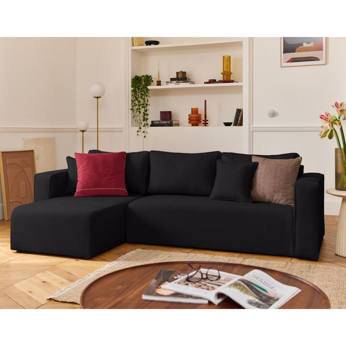 BEST MOBILIER Topaze - canapé d'angle déhoussable réversible 4 places en tissu