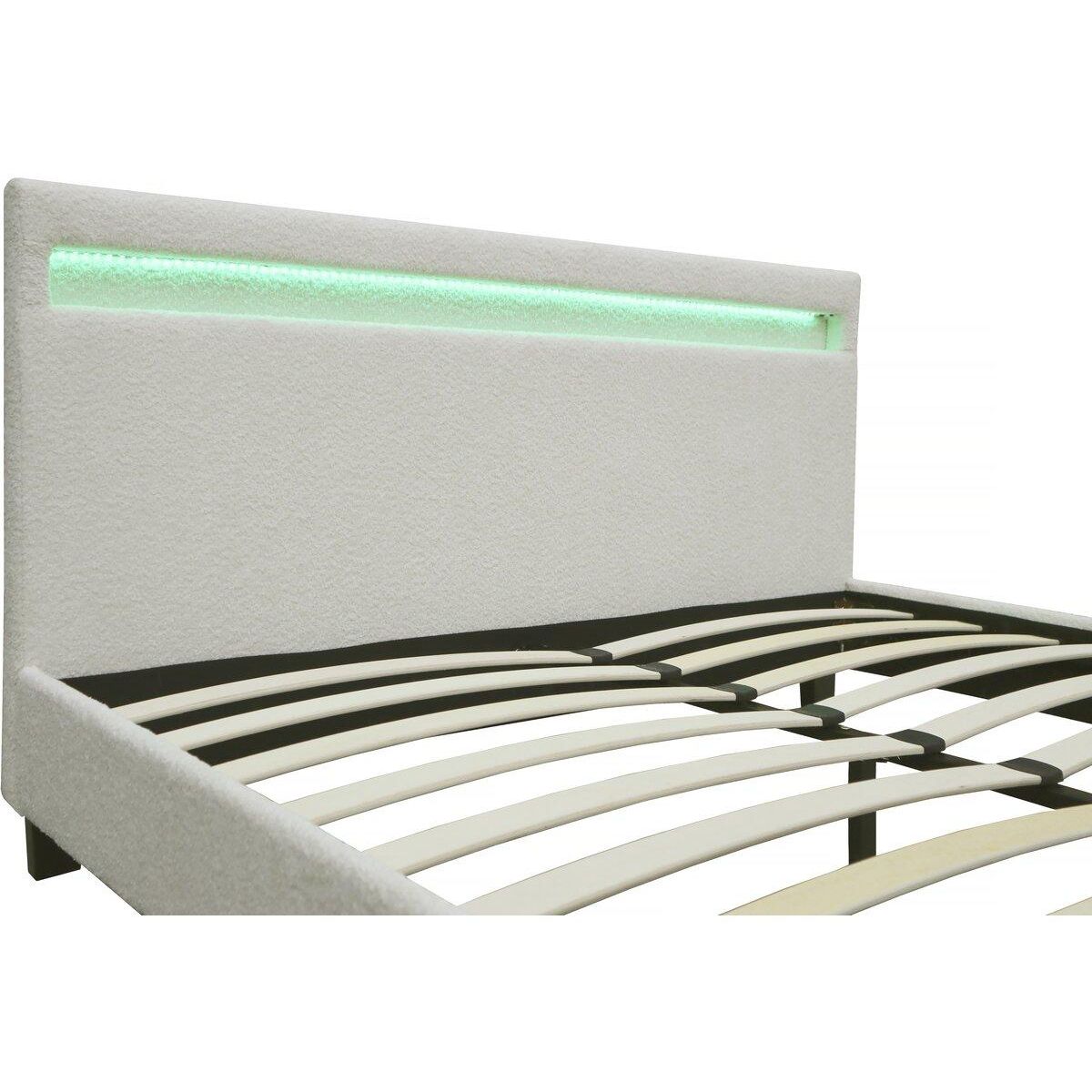 Habitat et Jardin Lit tissu bouclette avec LED  Maria  160 x 200 cm - Crème