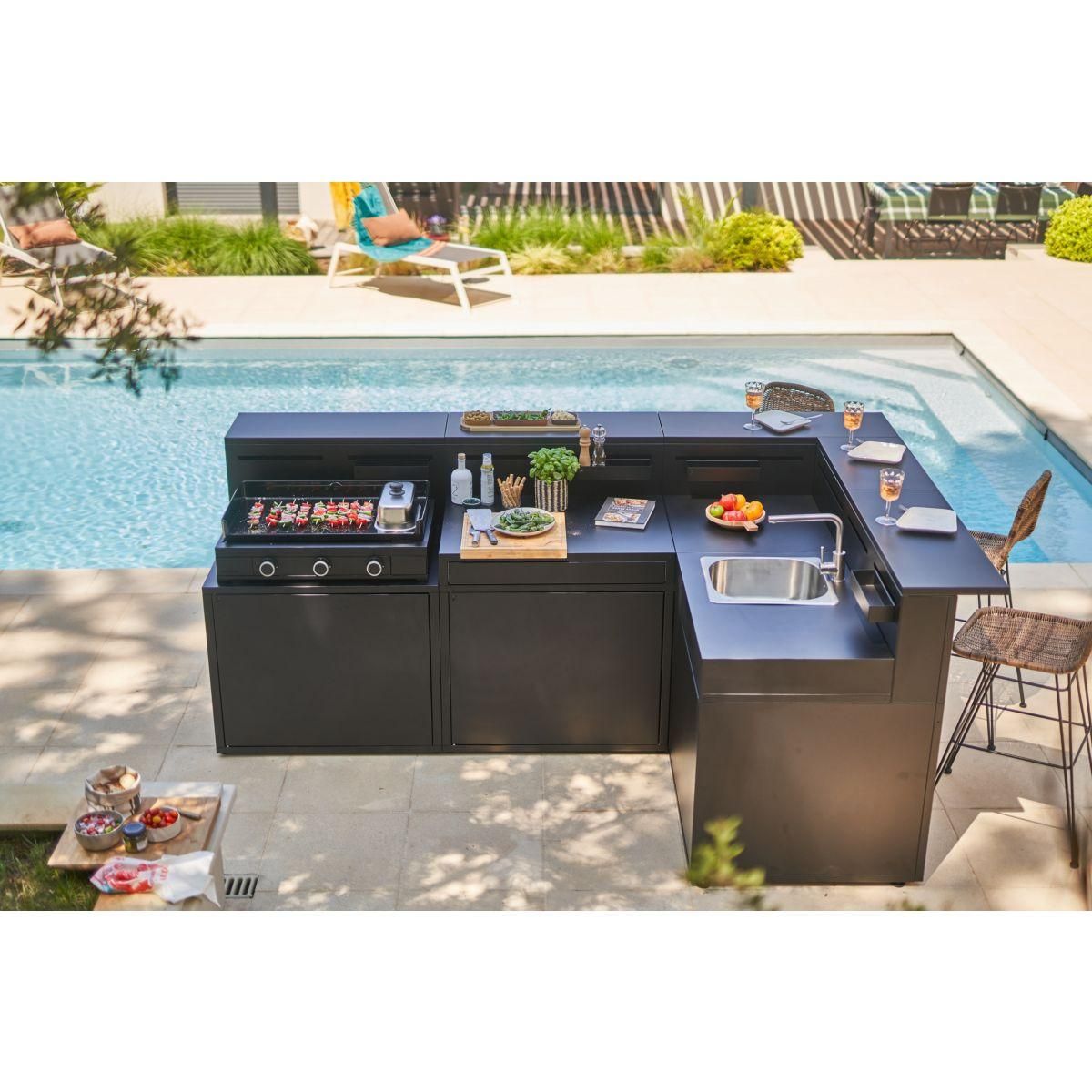 FORGE ADOUR Meuble de cuisine extérieure SPAF CBN meube pour plancha, porte rangement, pieds réglables, largeur 90 cm